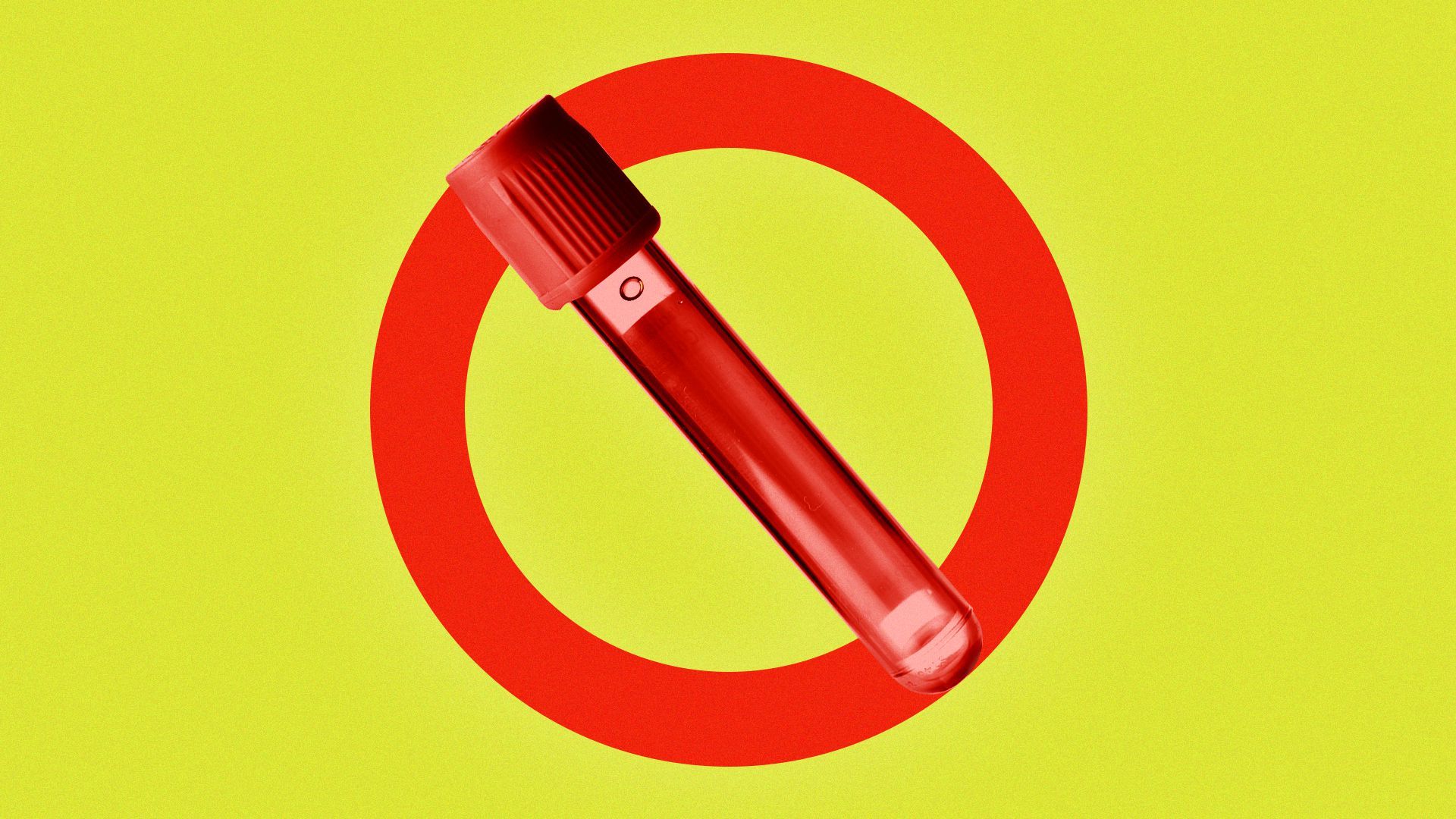 Illustration of a no symbol with a test tube as the cross.