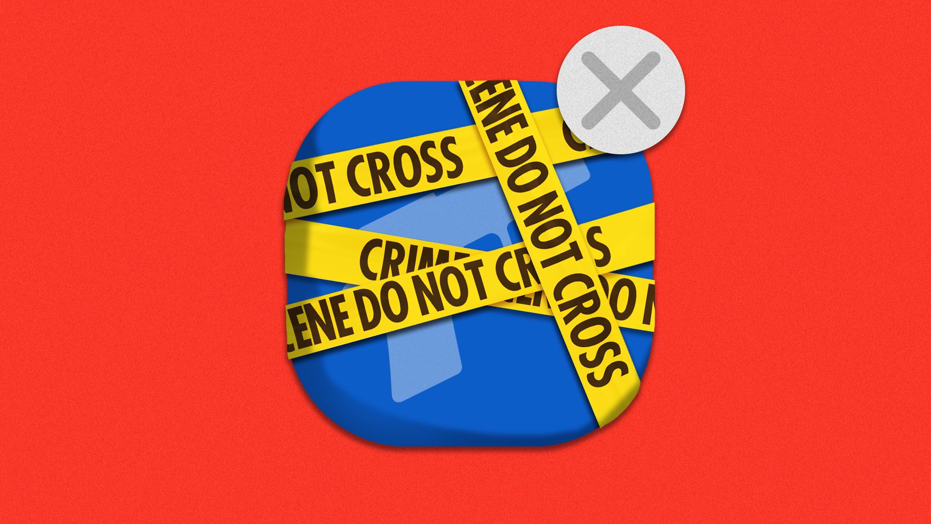Illustration of an app icon with a gun and a delete button covered in police crime scene tape