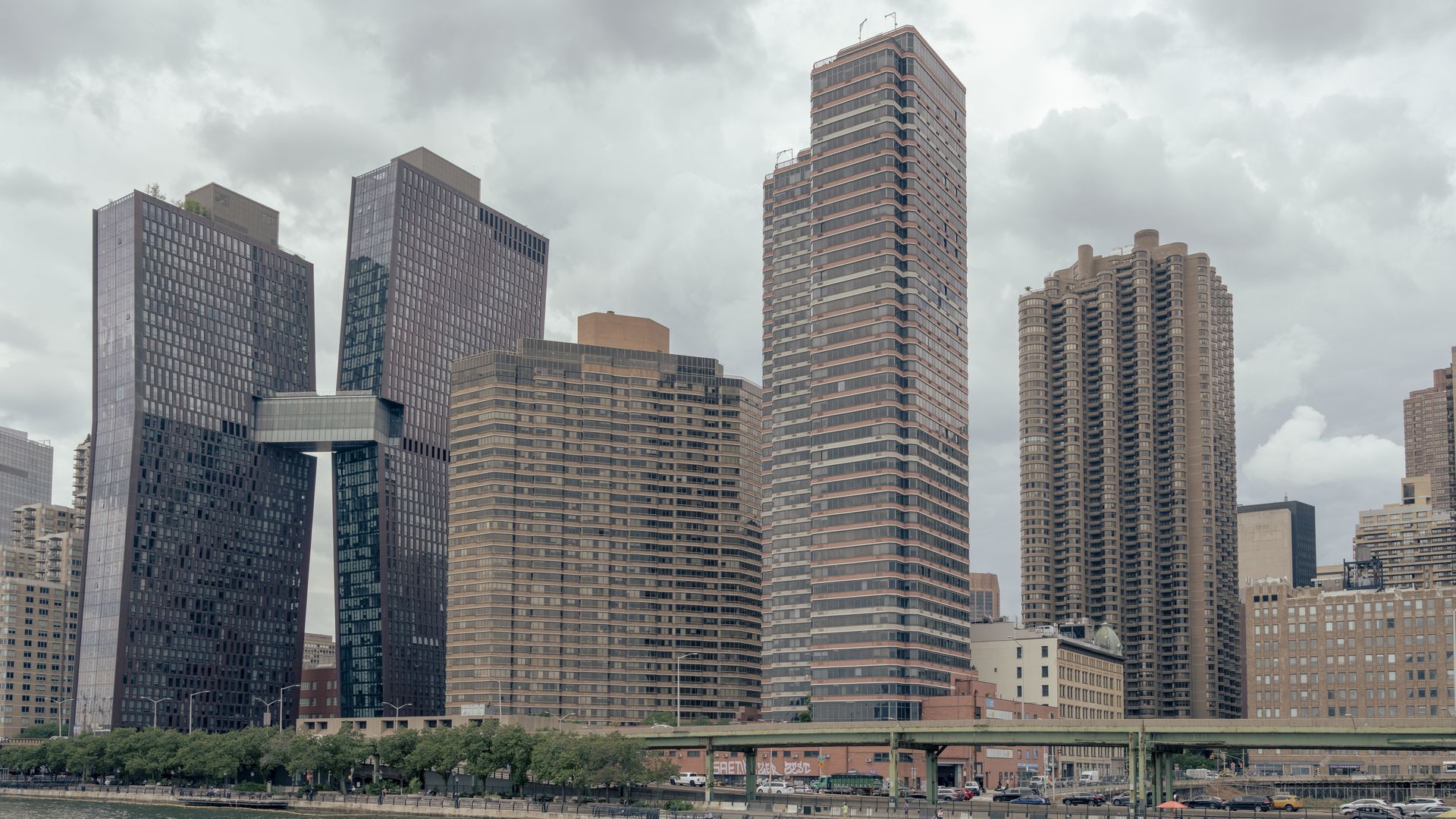 Residential buildings along the East River in New York City on Aug. 17.