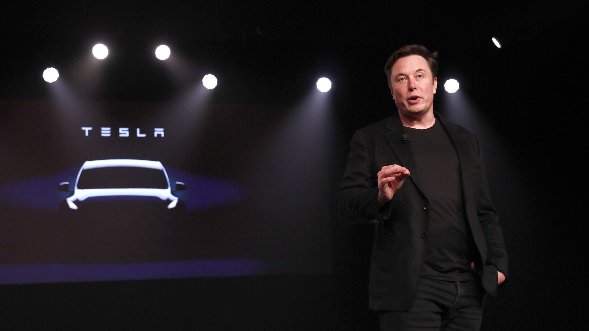 Elon Musk, co-founder of Tesla Inc., speaks during an unveiling event for the Tesla Model Y crossover electric vehicle in Hawthorne, California, U.S., on Friday, March 15, 2019.