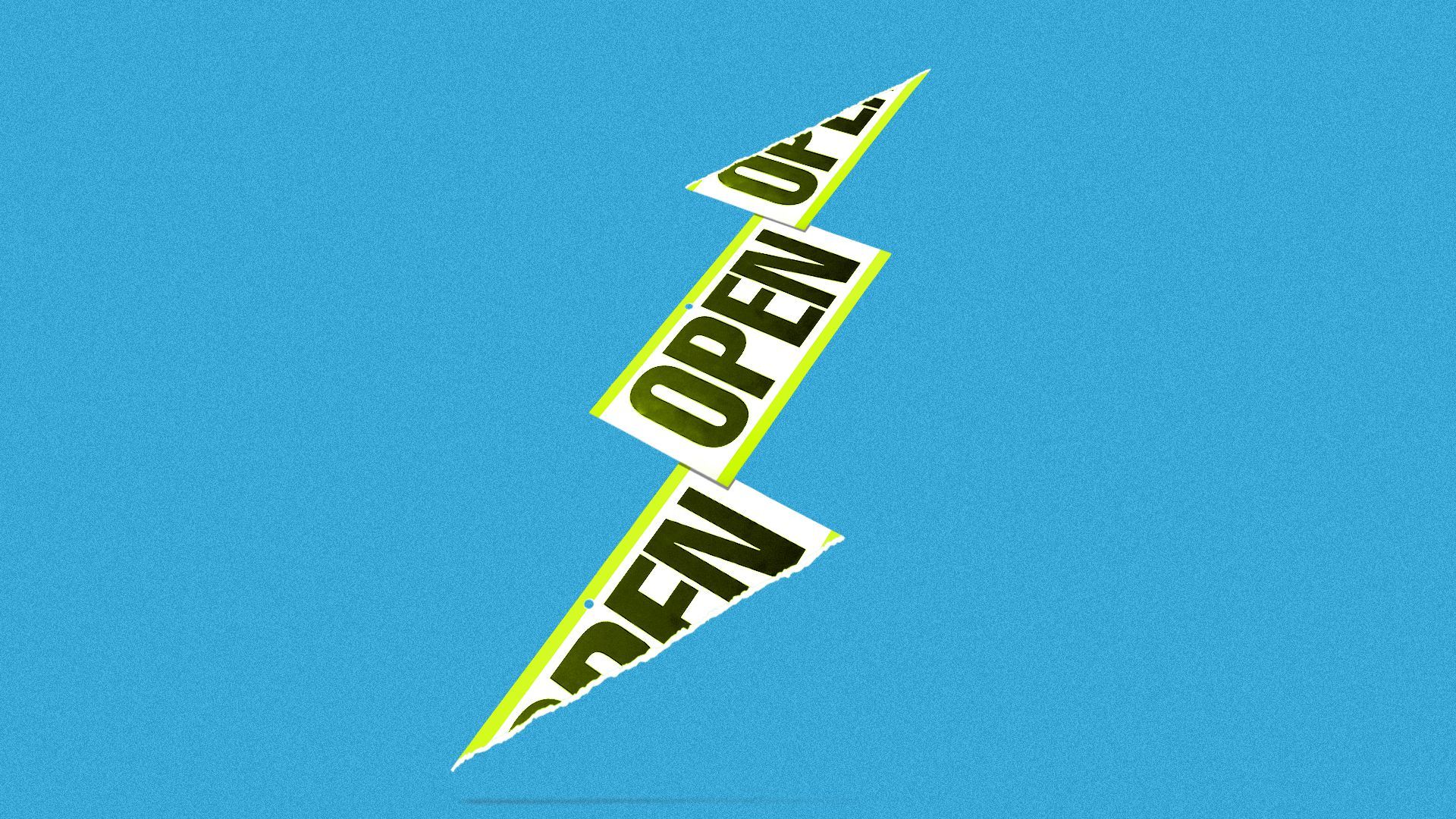 Illustration of a lightning bolt made out of open signs.