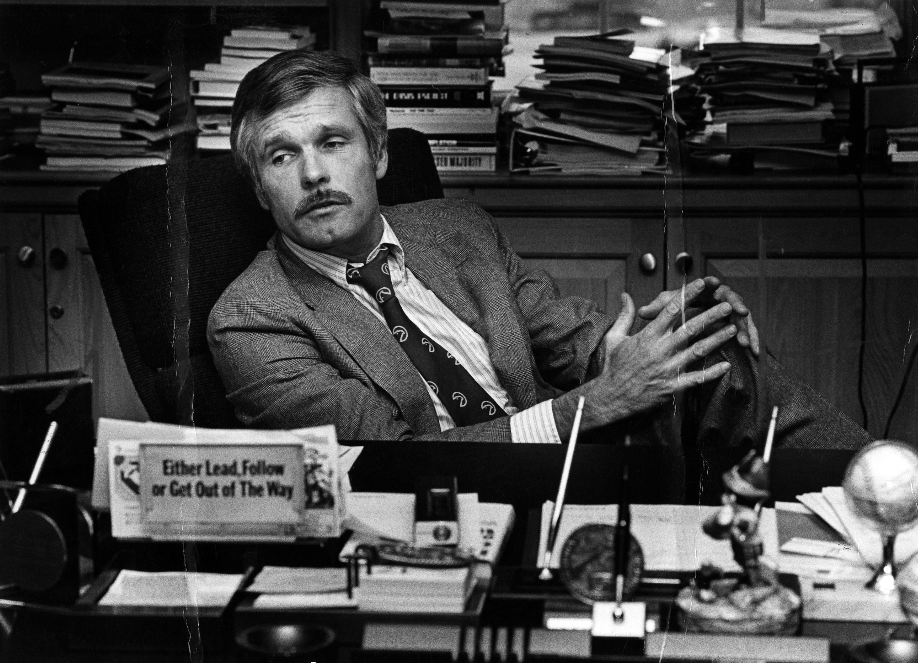 Ted Turner at his desk at CNN Center in Atlanta in 1982.
