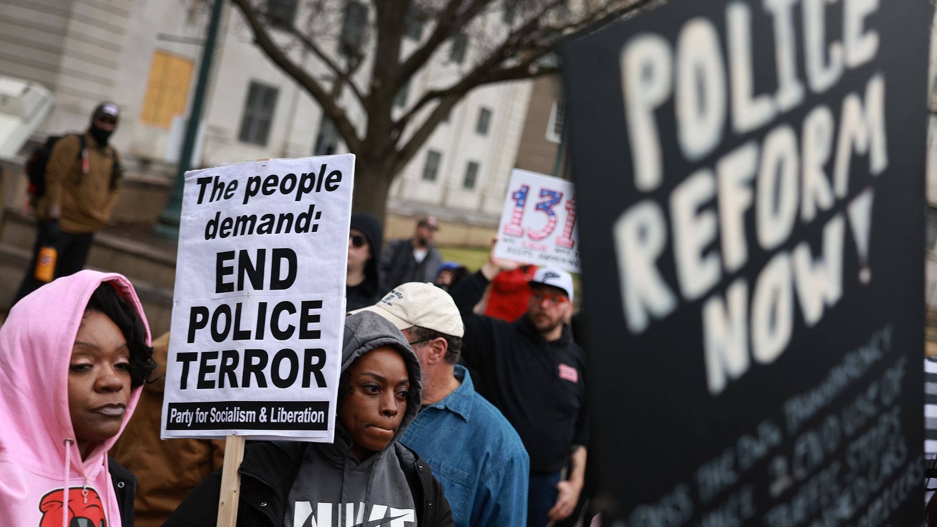 Demonstrators protest the death of Tyre Nichols.