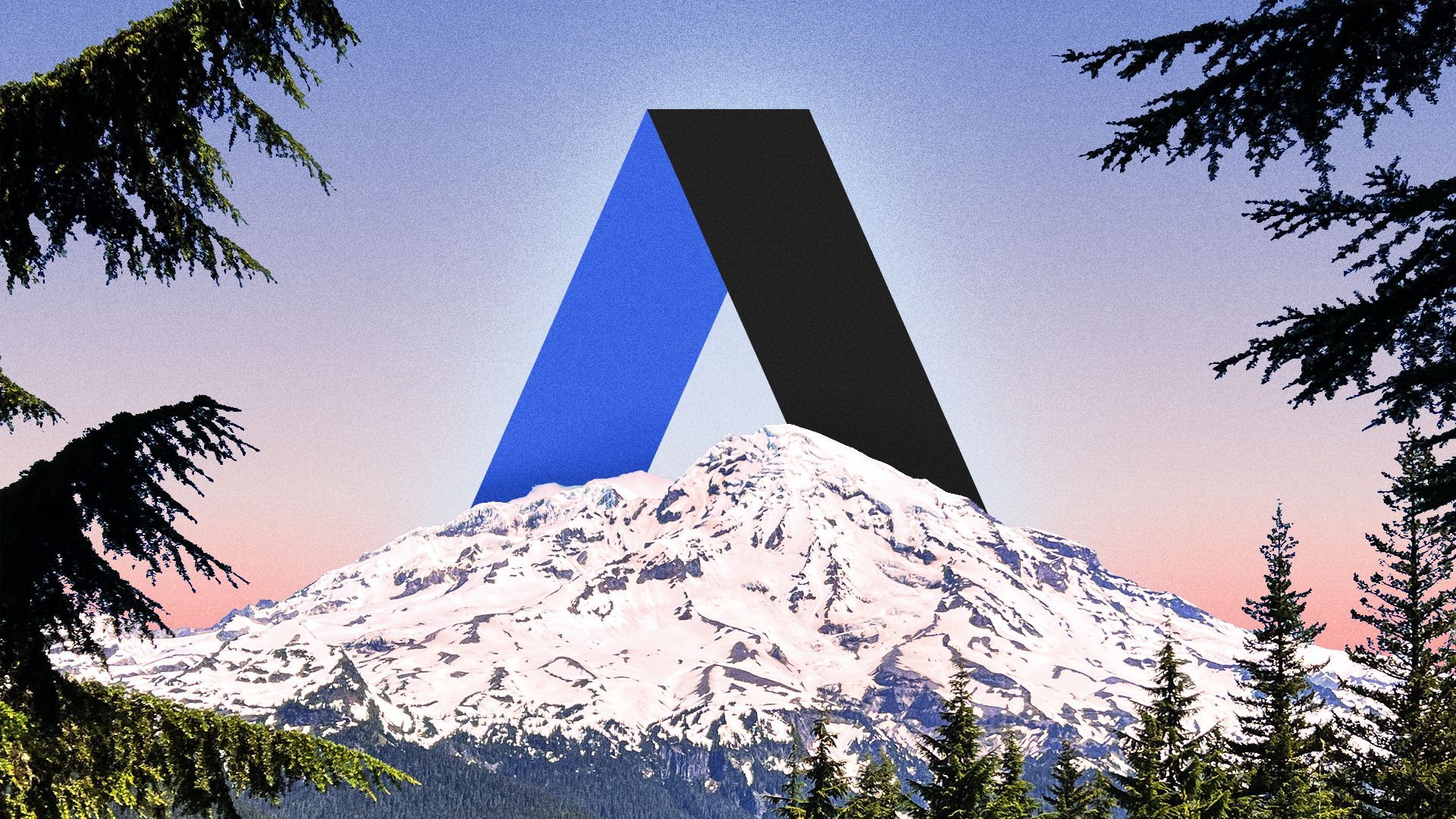 Illustration of the Axios logo behind Mt. Rainier. 