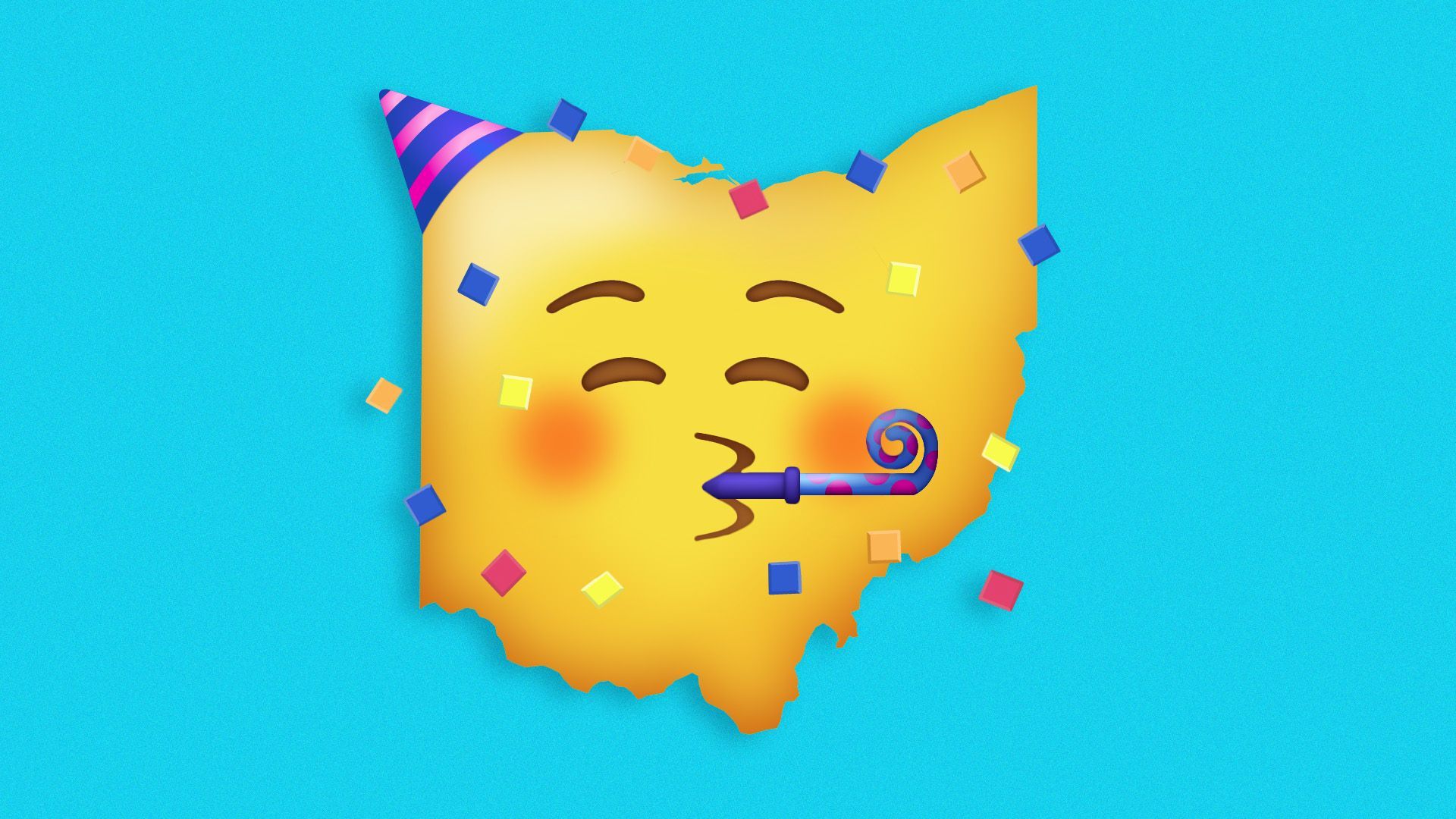 Illustration of the party emoji in the shape of Ohio.