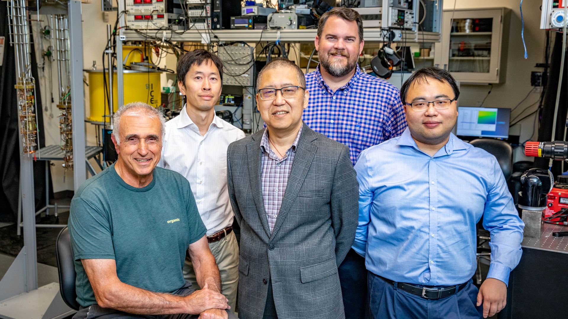 From left to right : Researchers Greg Salamo, Hiro Nakamura, Shui-Qing "Fisher" Yu, Hugh Churchill and Jin Hu. Photo courtesy of University of Arkansas