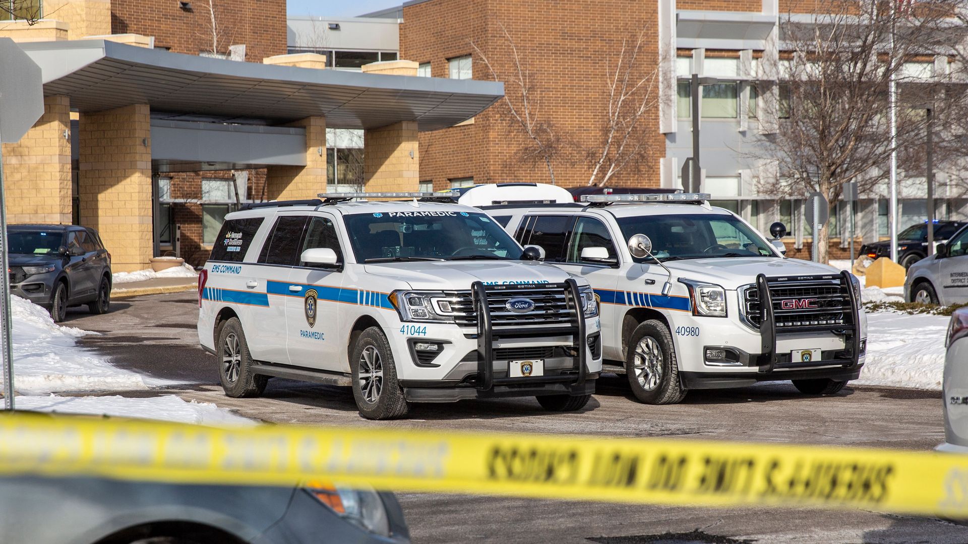 Police and paramedics arrive at South Education Center Academy in Richfield Tuesday afternoon.