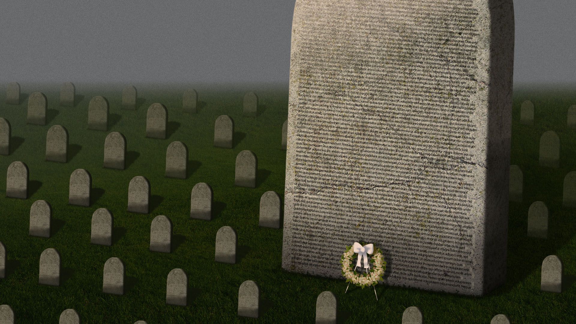 Illustration of a graveyard with one giant tombstone
