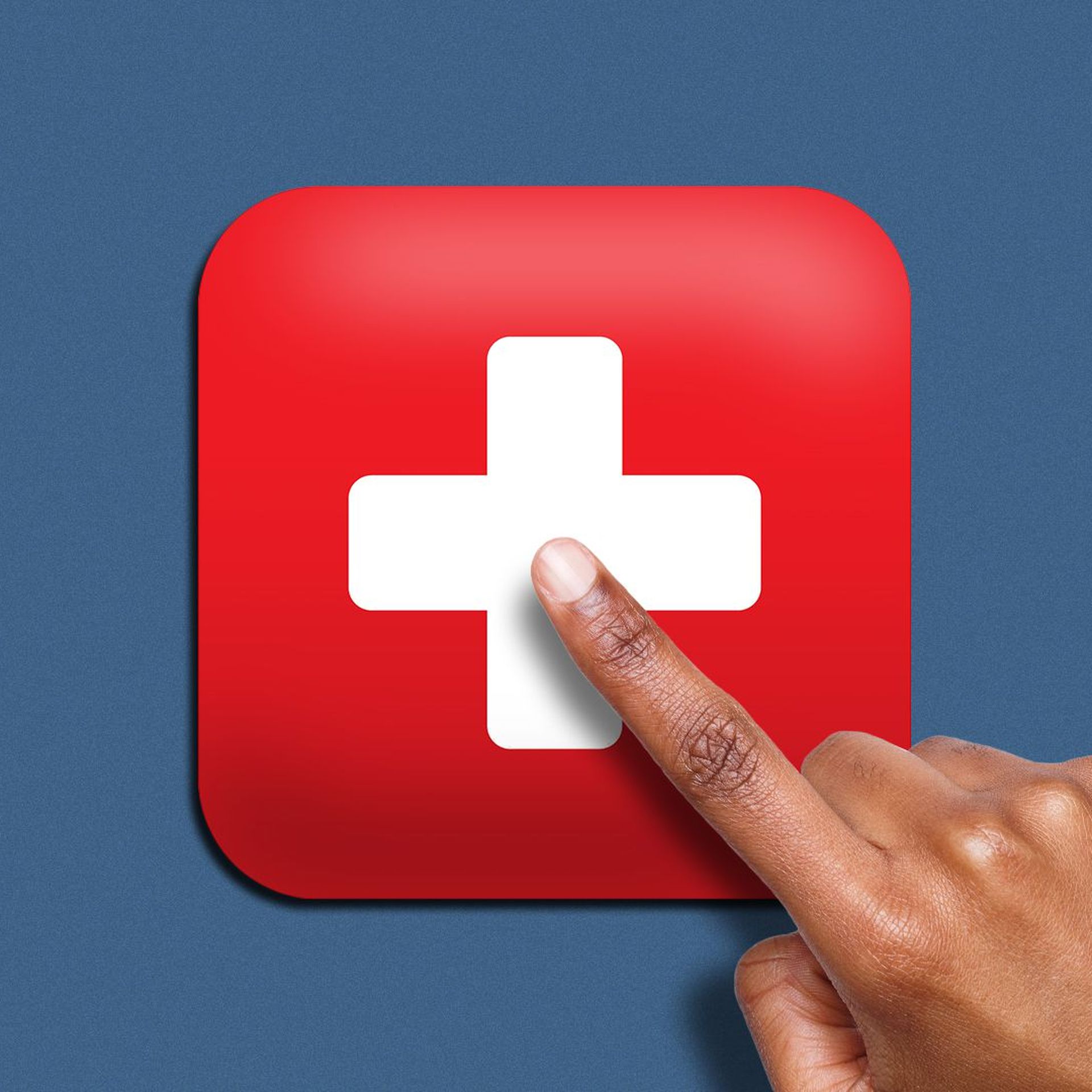 Illustration of a hand tapping an app icon with a medical cross