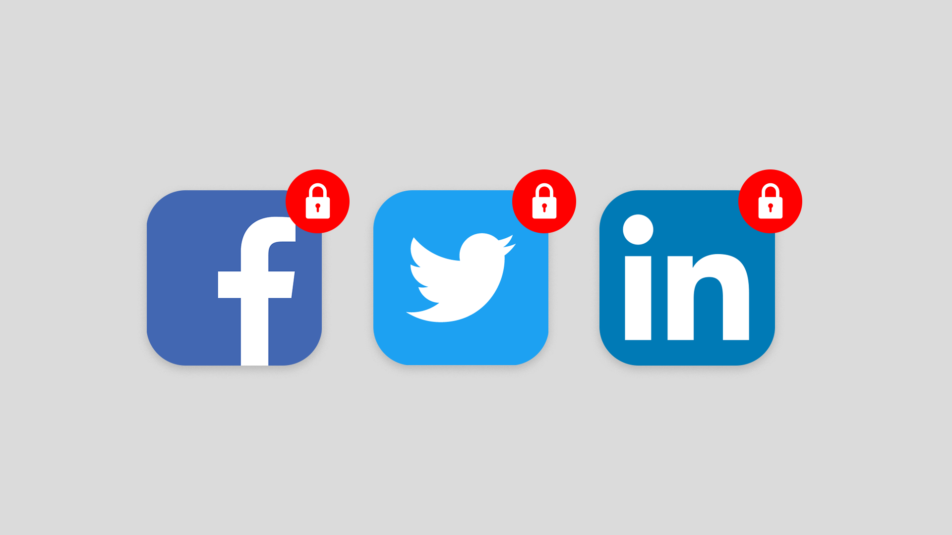 Social media account icons with locks over them