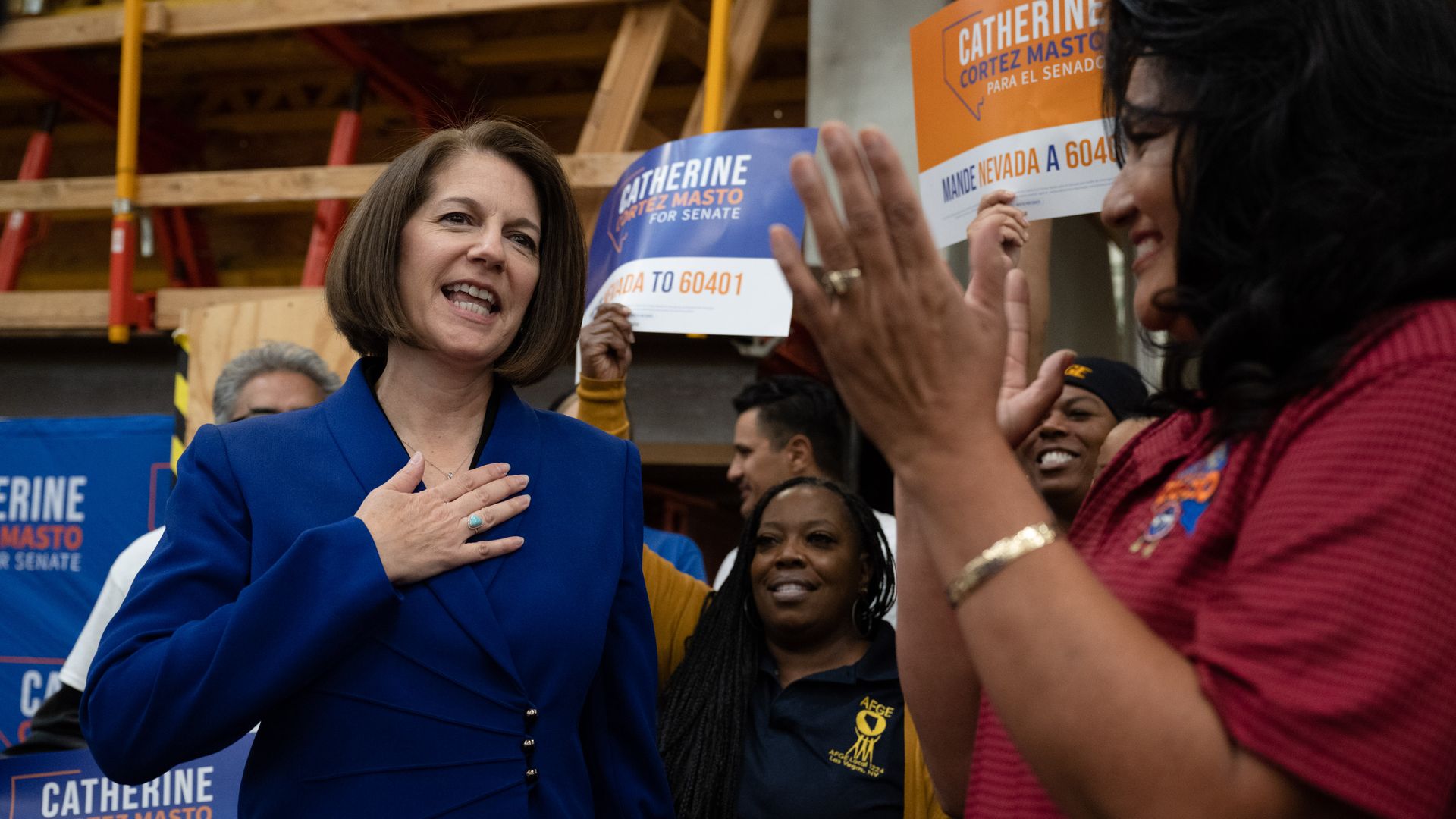 U.S. Sen. Catherine Cortez Masto (D-NV) arrives to give victory remarks at Carpenters International Training Center in Las Vegas.