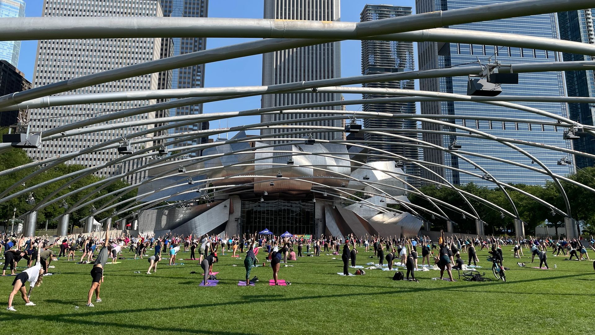 Yoga class in Millennium Park. 