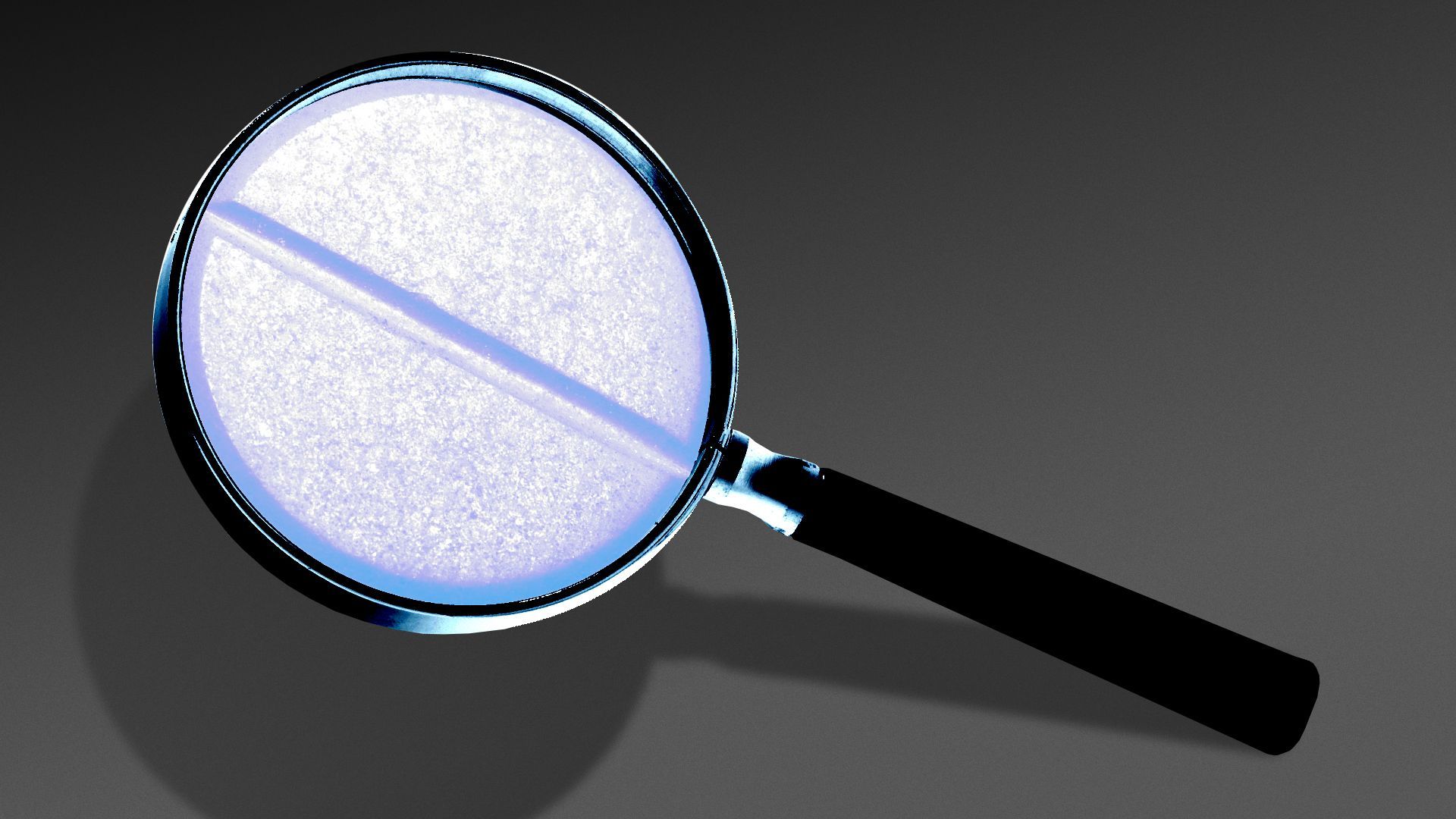 Illustration of a magnifying glass with a round pill in place of glass