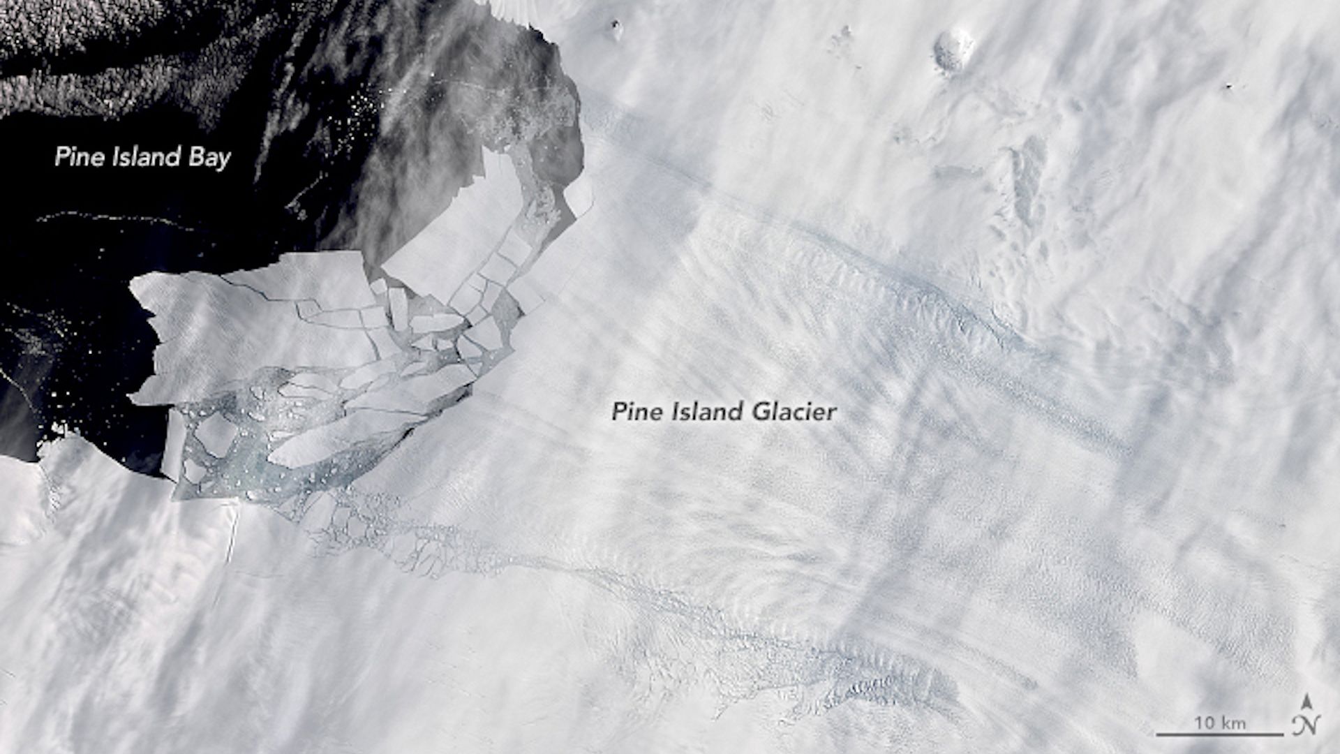 Satellite view of Antarctic ice.