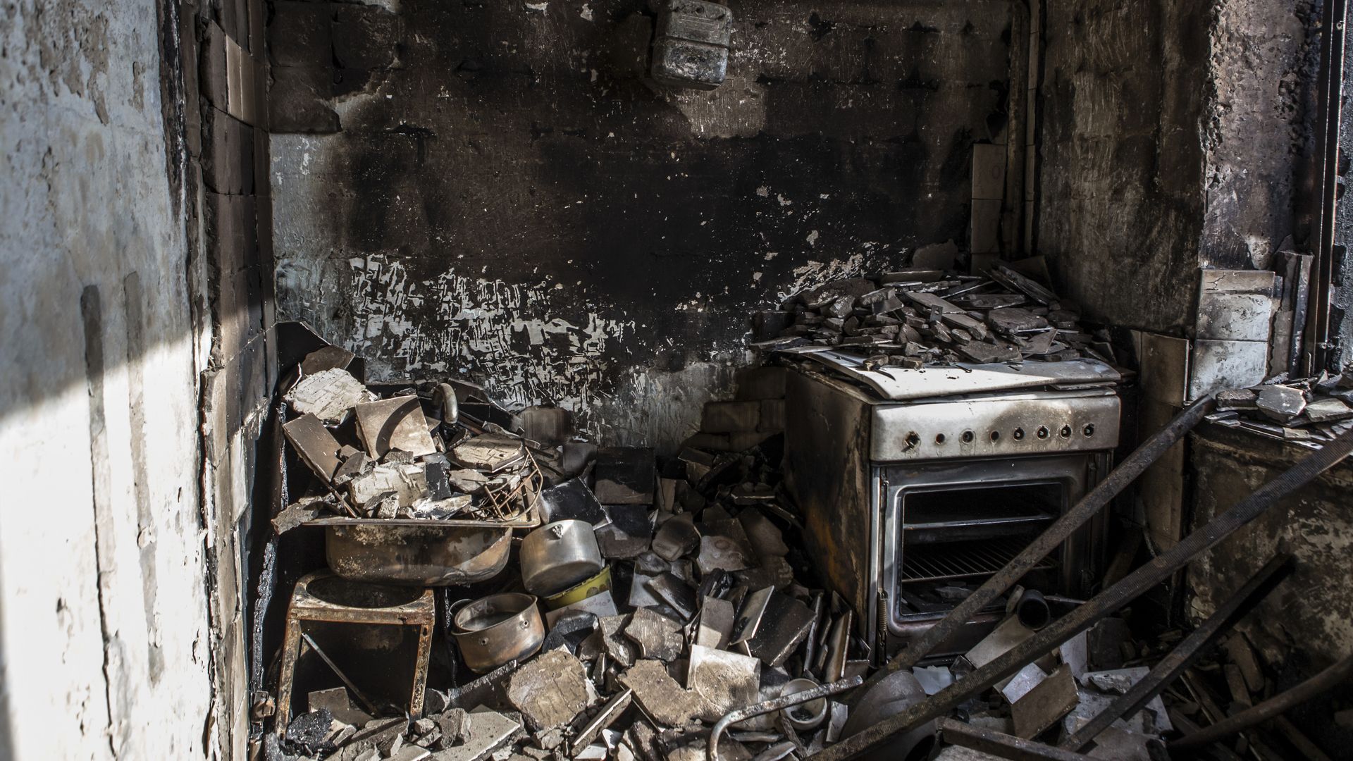Kitchen that has been bombed ukraine