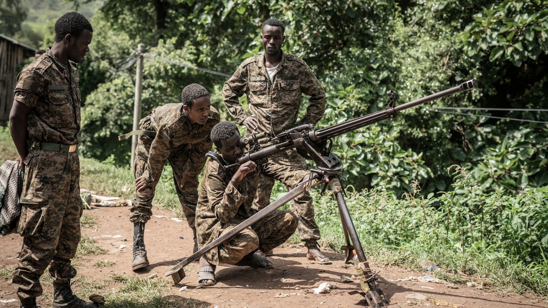 Ethiopian soldiers training with a machine gun at an undisclosed camp in September 2021.