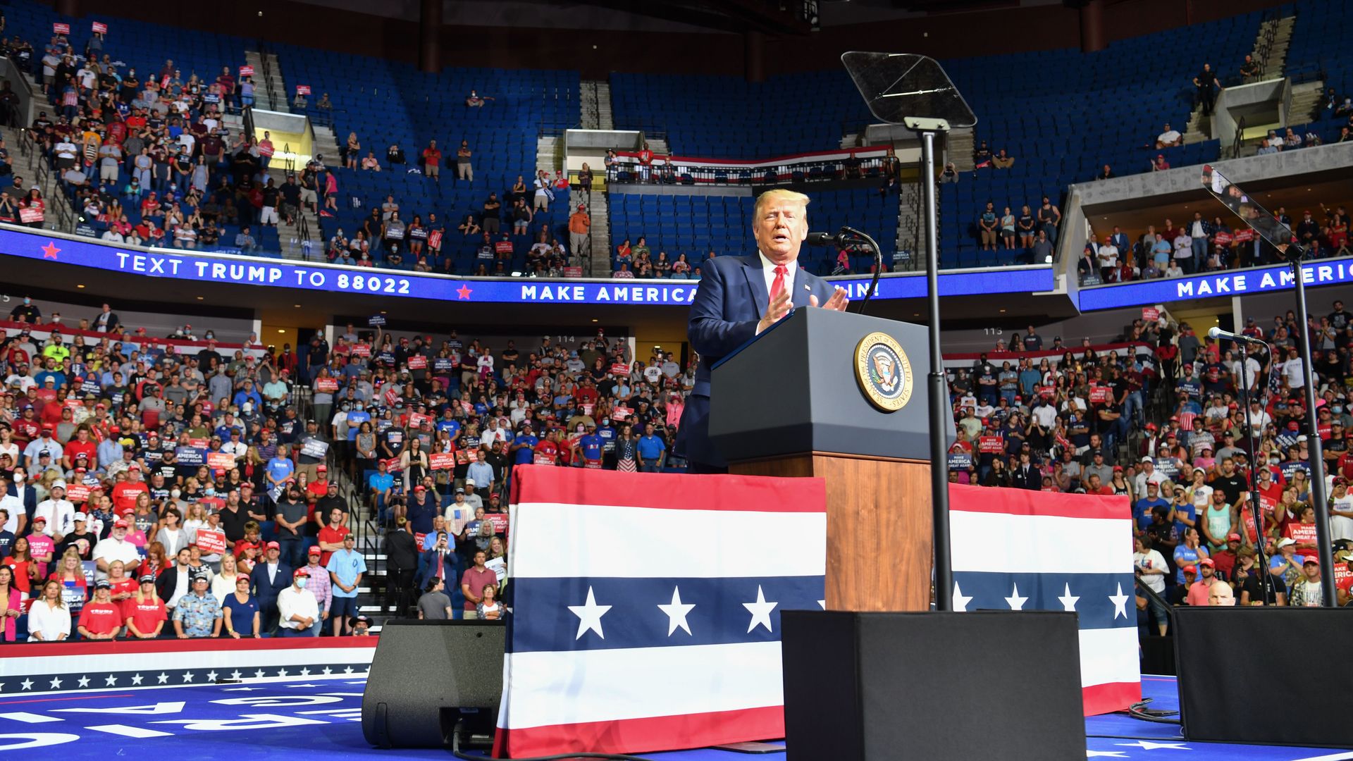 The upper section is seen partially empty as President Trump speaks during a campaign rally at the BOK Center on June 20, 2020 in Tulsa, Oklahoma. 