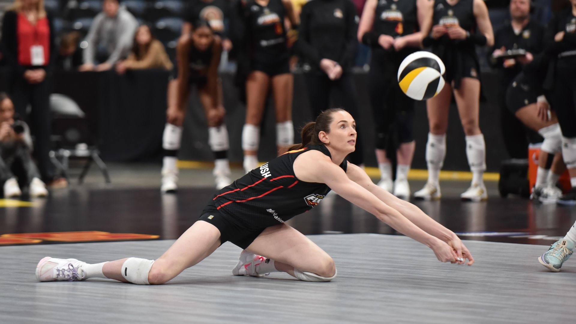 Columbus Fury volleyball player Megan Courtney-Lush digs the ball