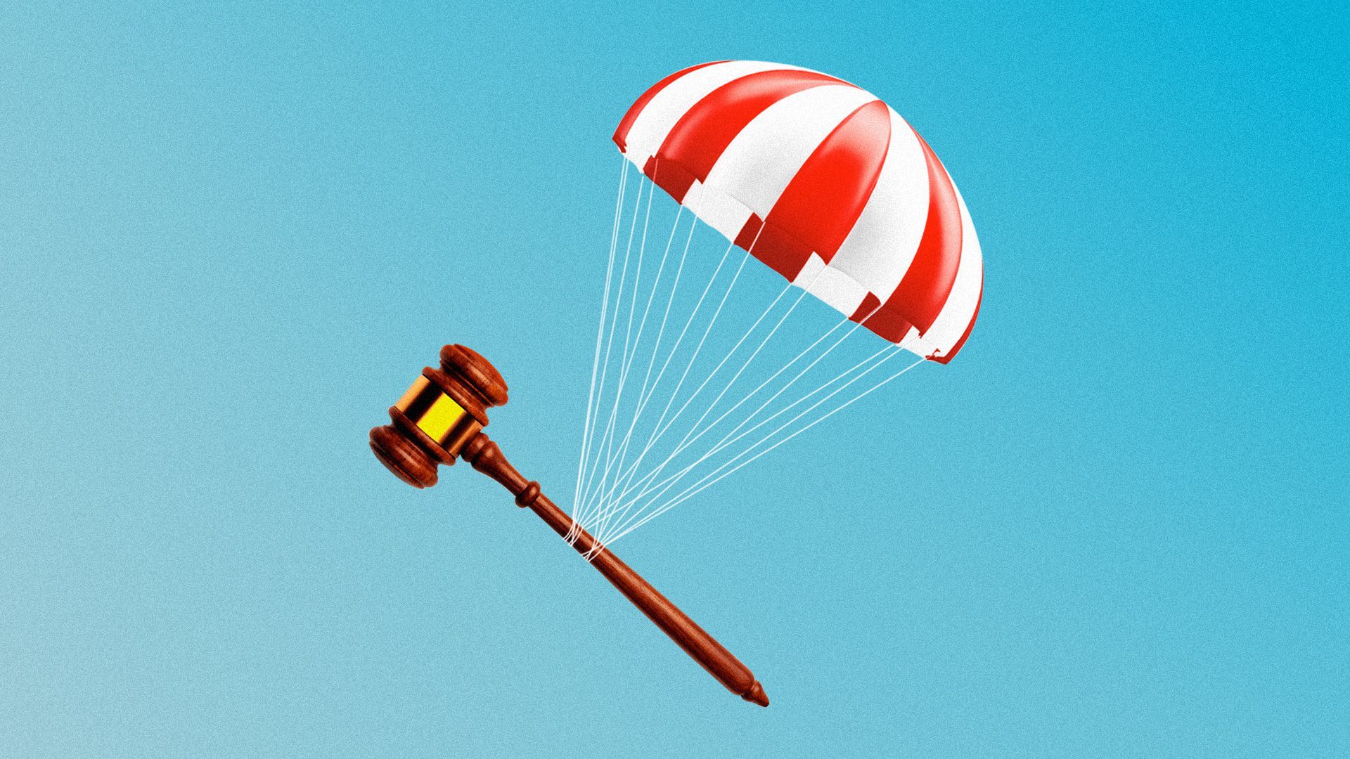 Illustration of a gavel with a parachute. 