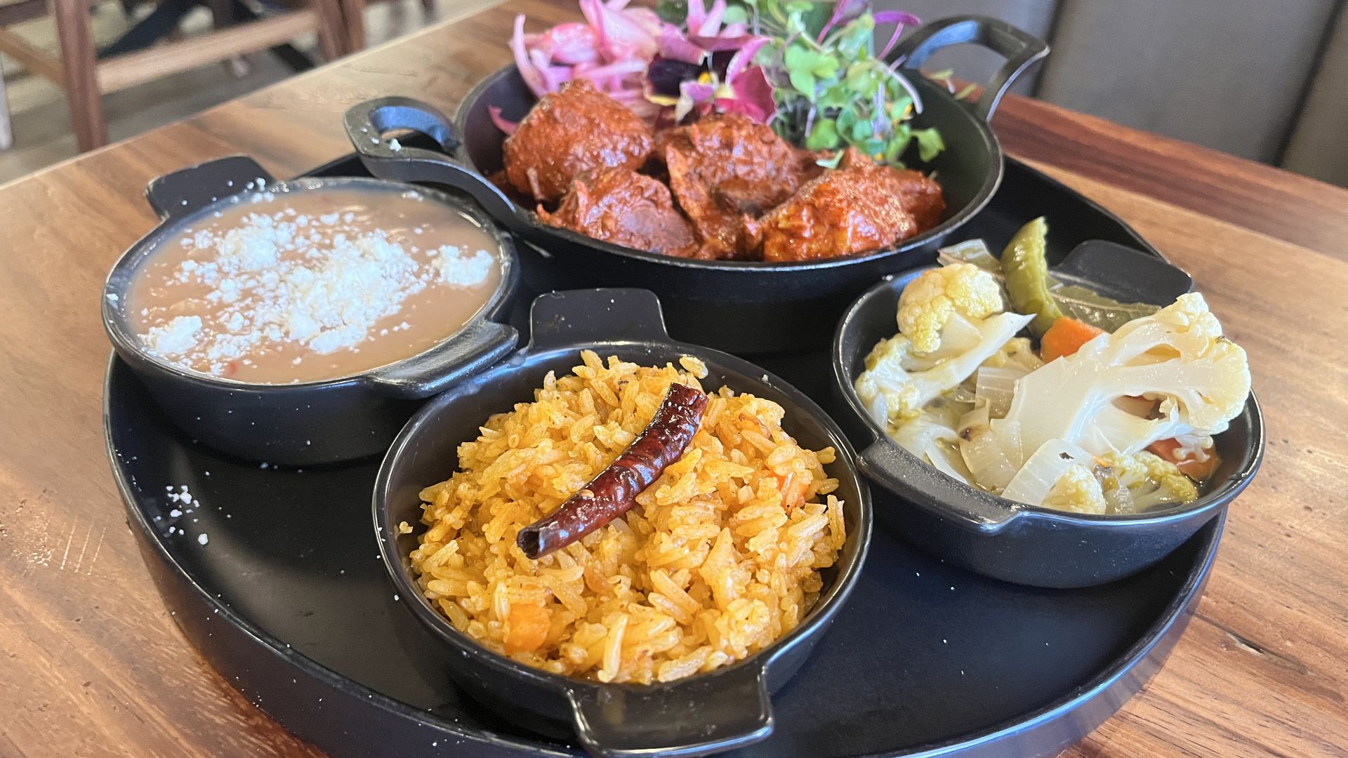 A plate of Mexican food.