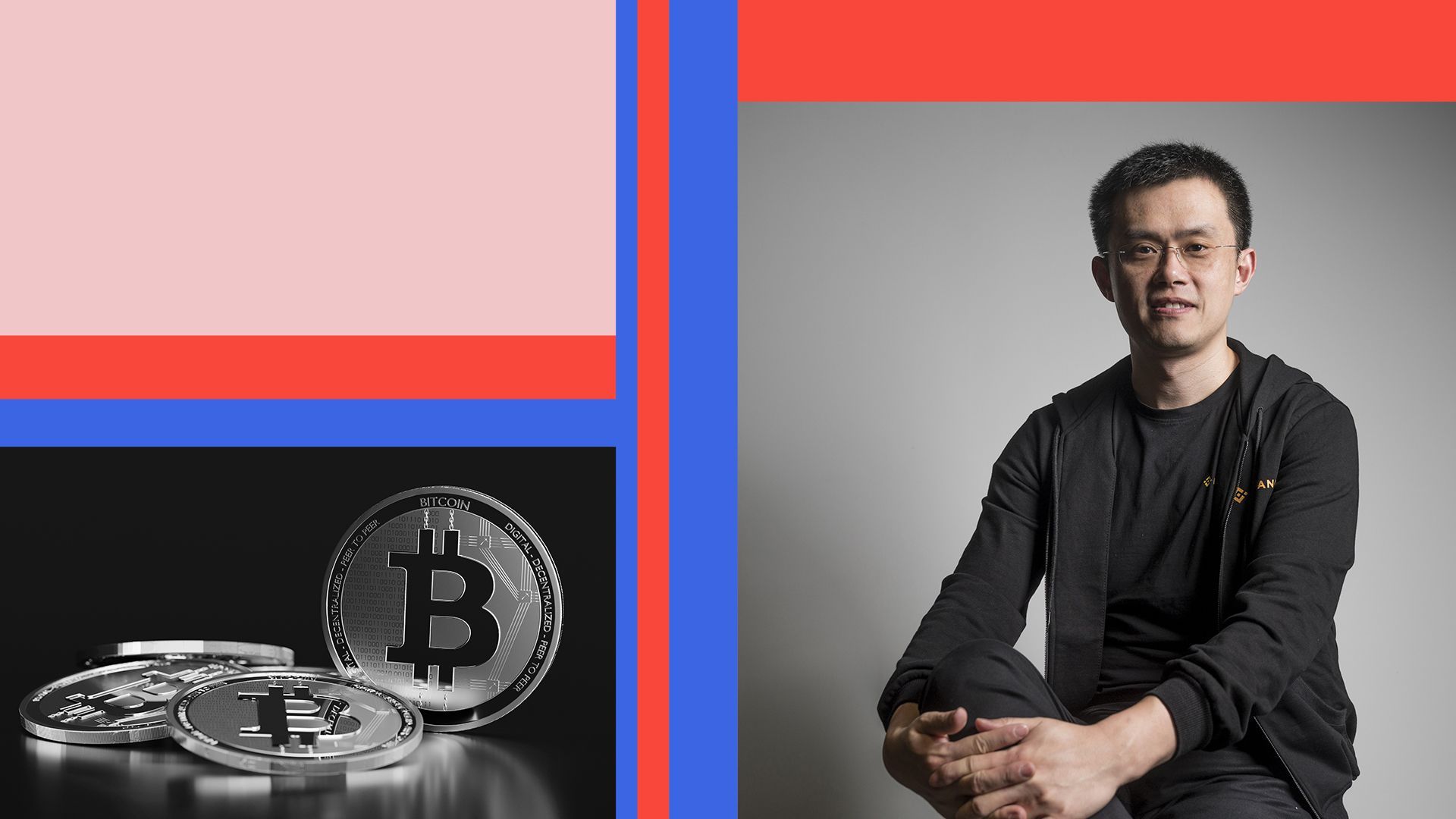 Photo illustration of Changpeng Zhao and an image of cryptocurrency