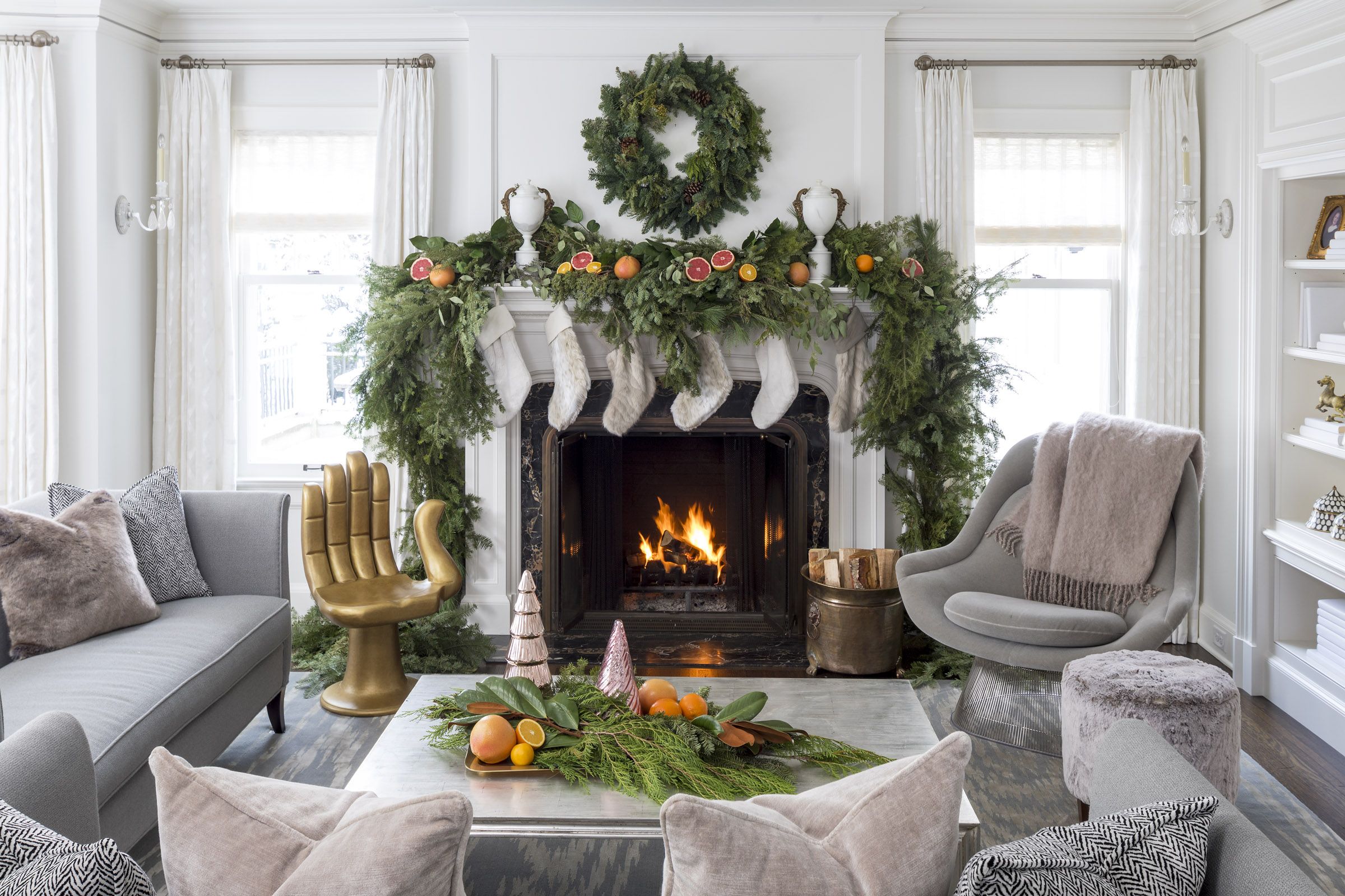 citrus themed holiday fireplace