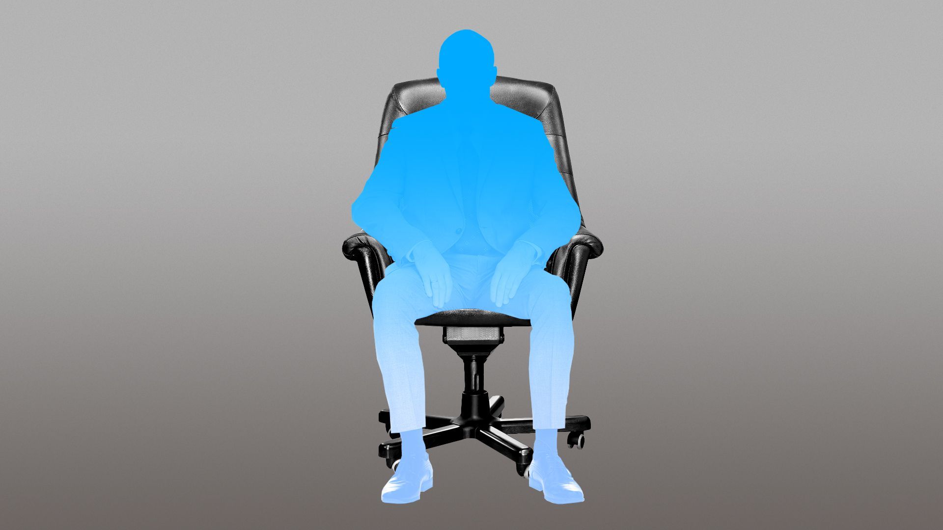 Illustration of a fading silhouette of a suited person on an office chair