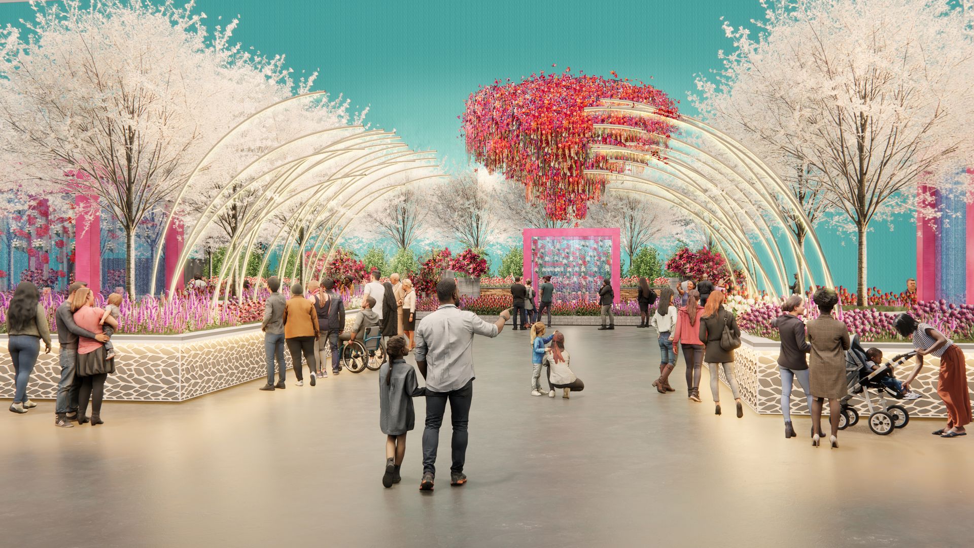 A rendering of the entrance garden for the 2025 Flower Show in Philadelphia