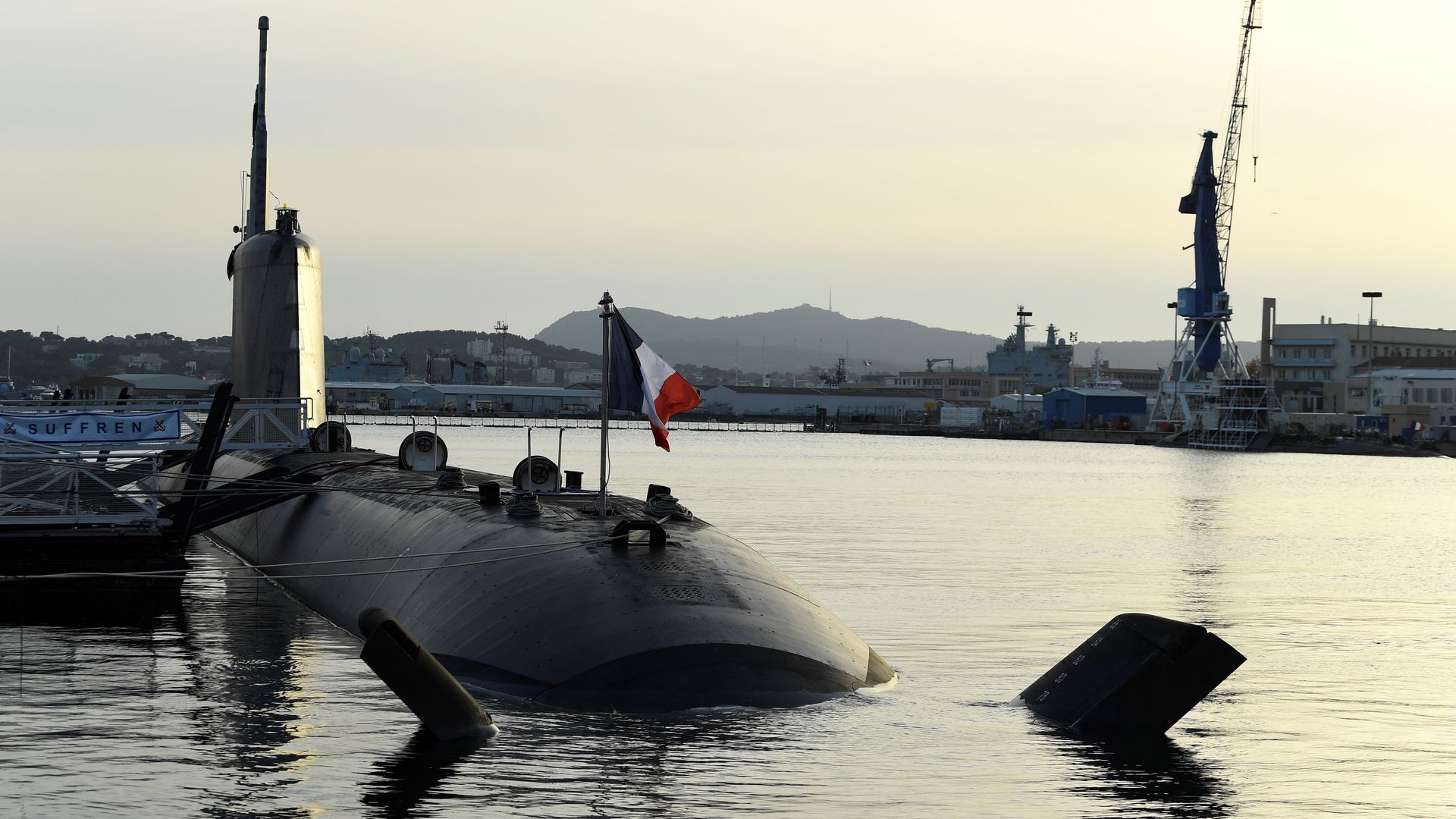 A French Barracuda class nuclear attack submarine docked in Toulon's harbor in November 2020.