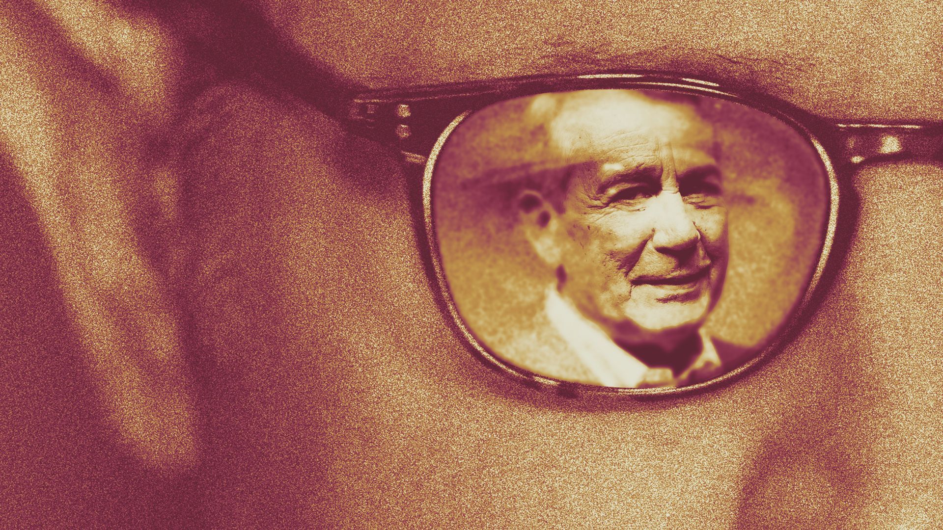 Photo illustration of John Boehner reflected in the lens of Mike Johnson's glasses.