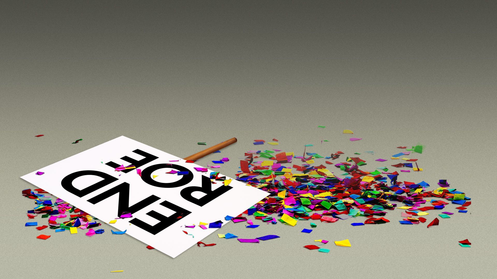 Illustration of a protest sign that says "End Roe" lying on the ground amidst confetti.