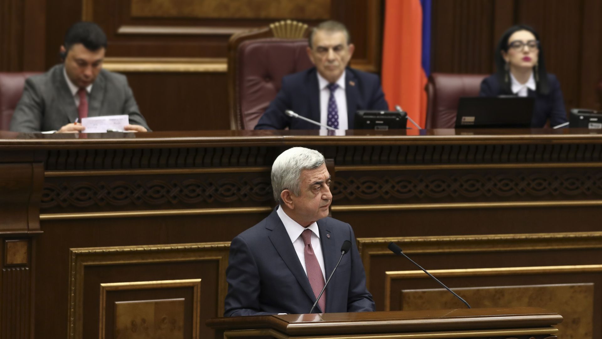 Armenia's former president Serzh Sarkisian at a session of parliament in Yerevan.