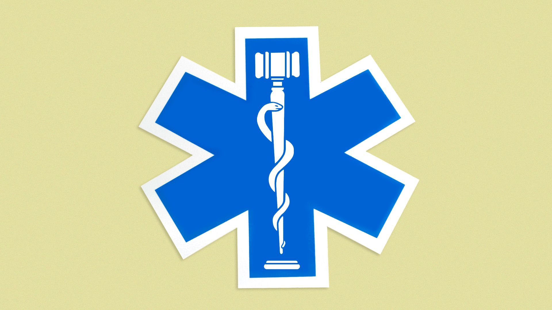 Illustration of the star of life symbol with a gavel.