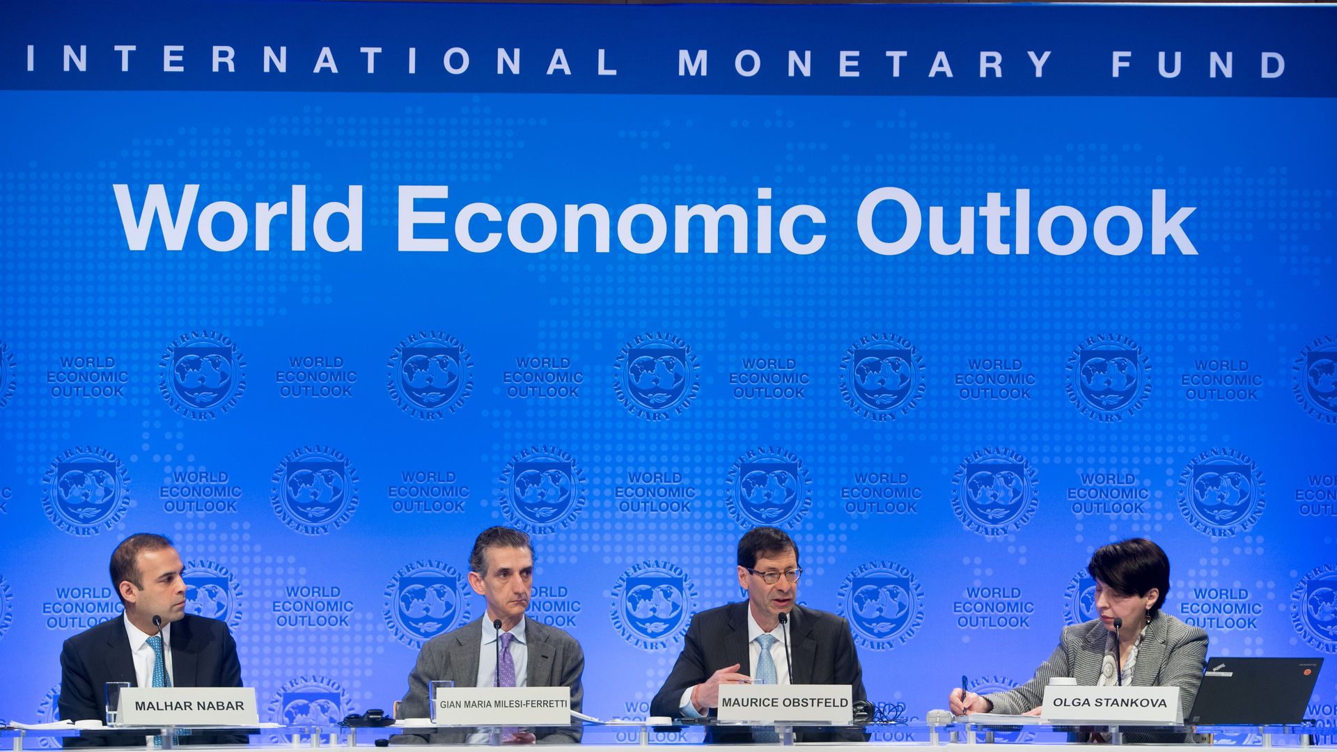 A press conference at the World Bank's spring meetings on April 17, 2018.