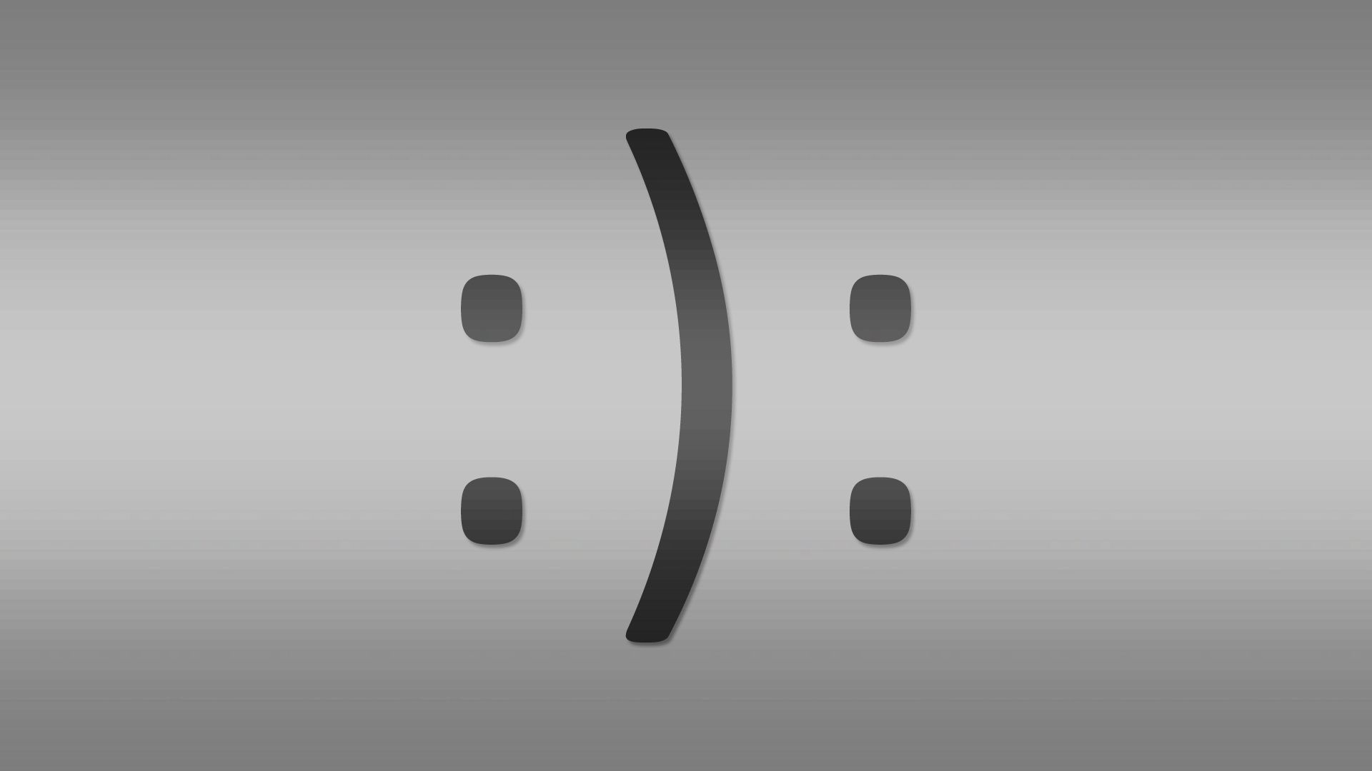 Illustration of a typed colon, end parenthesis and colon, resembling a smiling and frowning face.