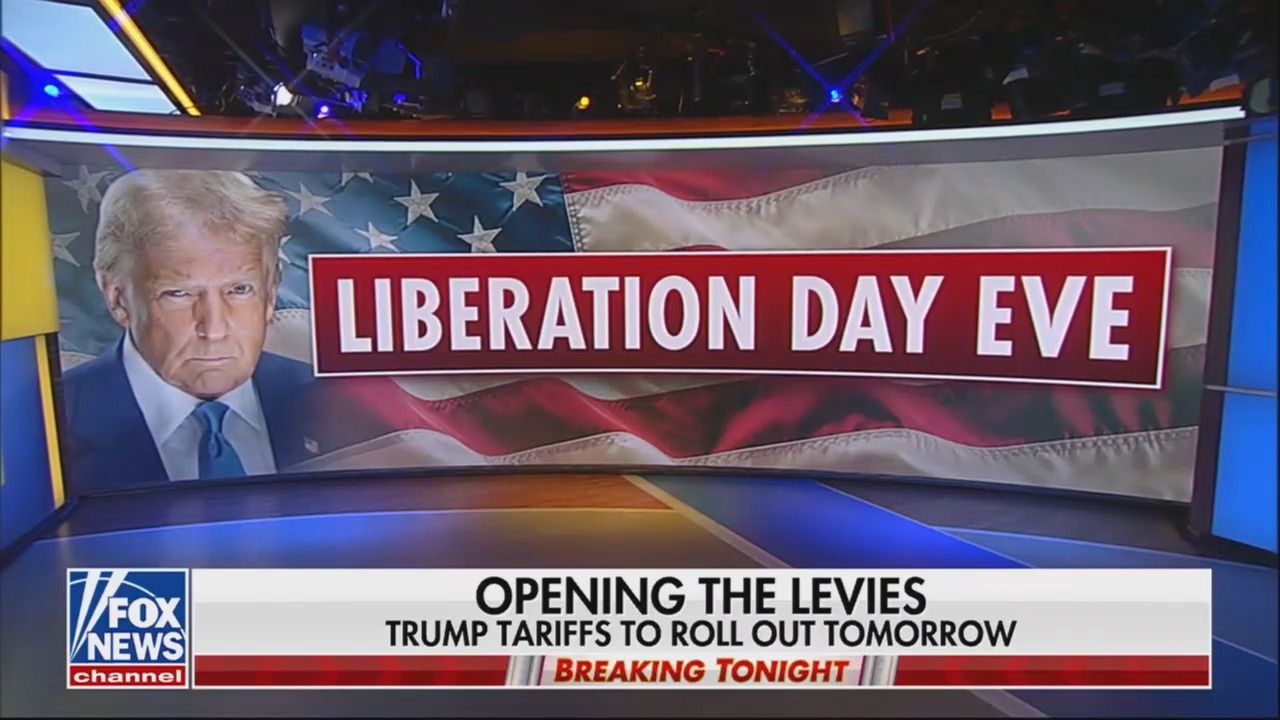 A screenshot of a Fox News graphic that says "Liberation Day Eve."
