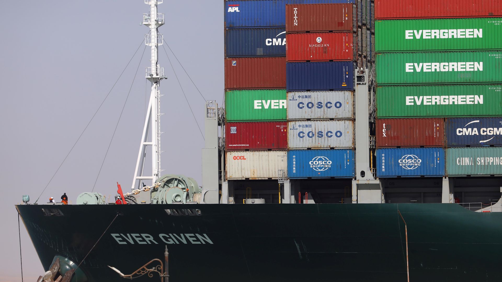 The container ship Ever Given moving on the Suez Canal, Egypt, on March 29.