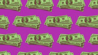 Illustration of a pattern of stacks of money. 