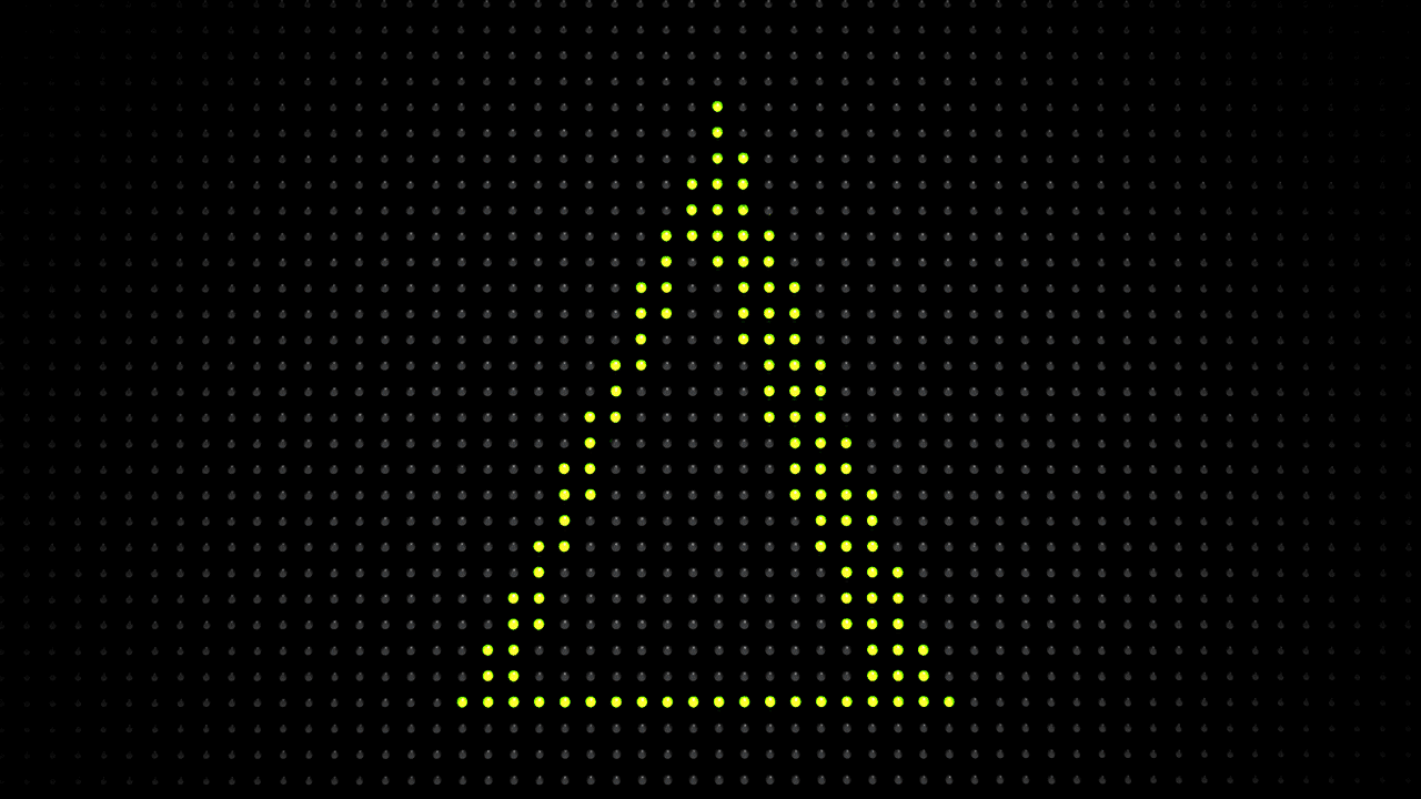 Animated illustration of a delta symbol appearing like an upward arrow on a stock LED board which rotates to become a downward pointing arrow