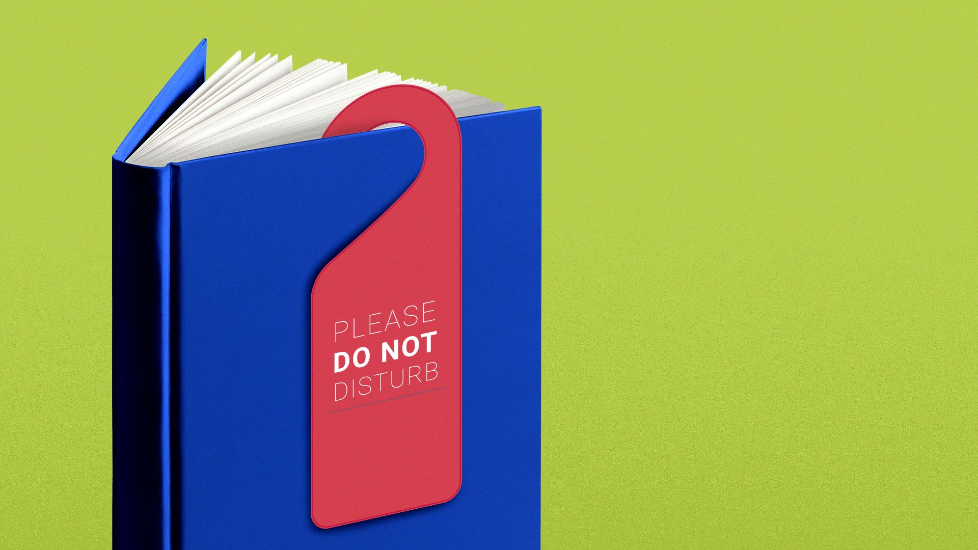 Illustration of a book with a "do not disturb" sign hanging on it.