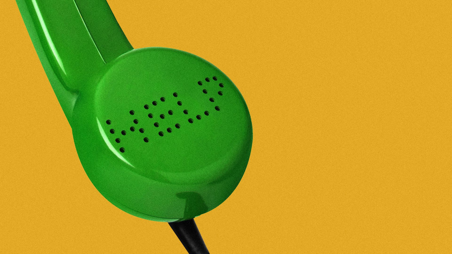 Illustration of "HELP" spelled out on the receiver of a telephone.