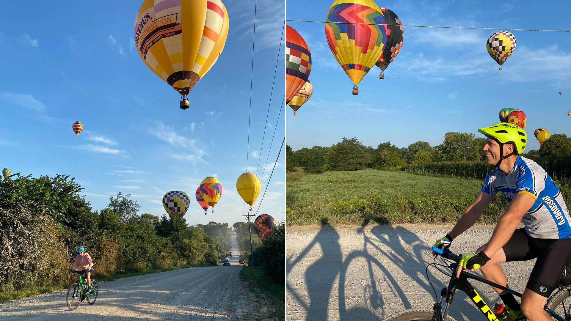 Cyclists biking through balloon festival