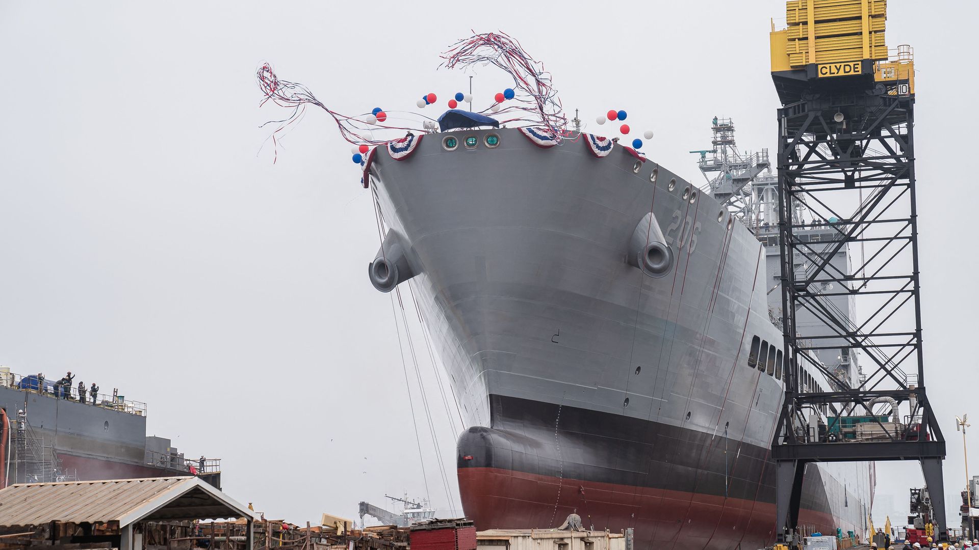 USNS Harvey Milk departs a shipyard in San Diego.