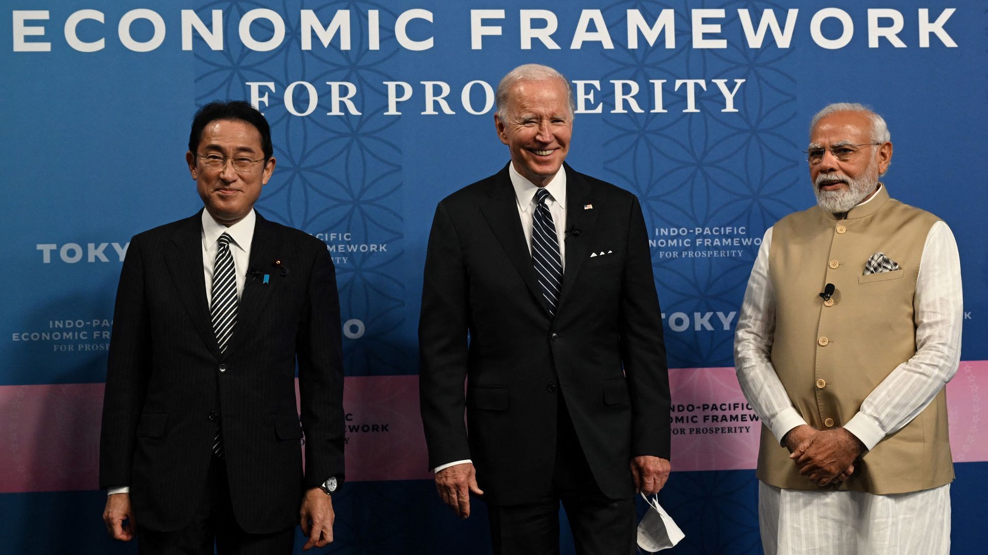 Japanese Prime Minister Fumio Kishida, President Biden and Indian Prime Minister Narendra Modi. Photo: Saul Loeb/AFP via Getty Images