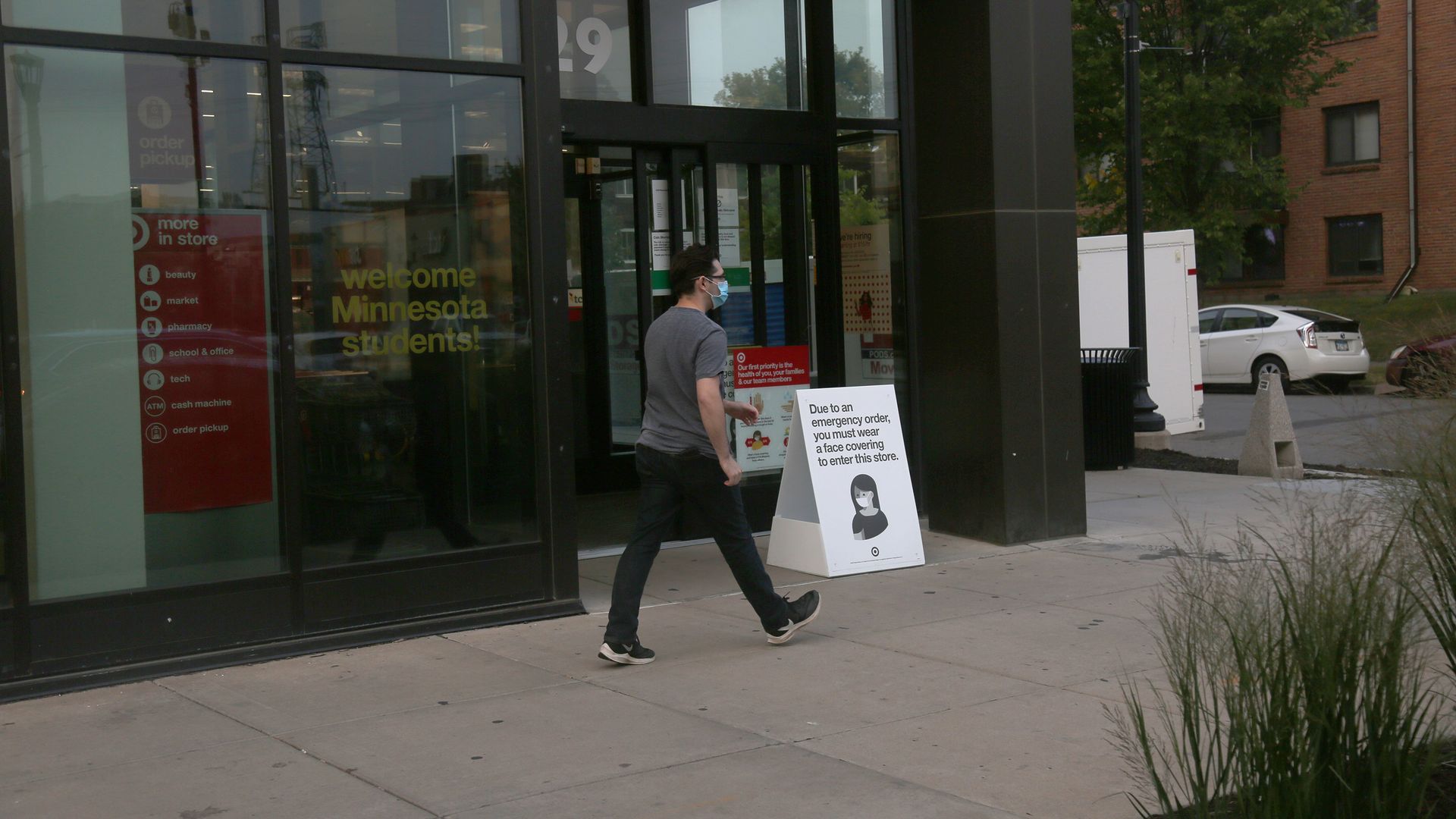 A man wears a mask outside a Target store in Minneapolis.