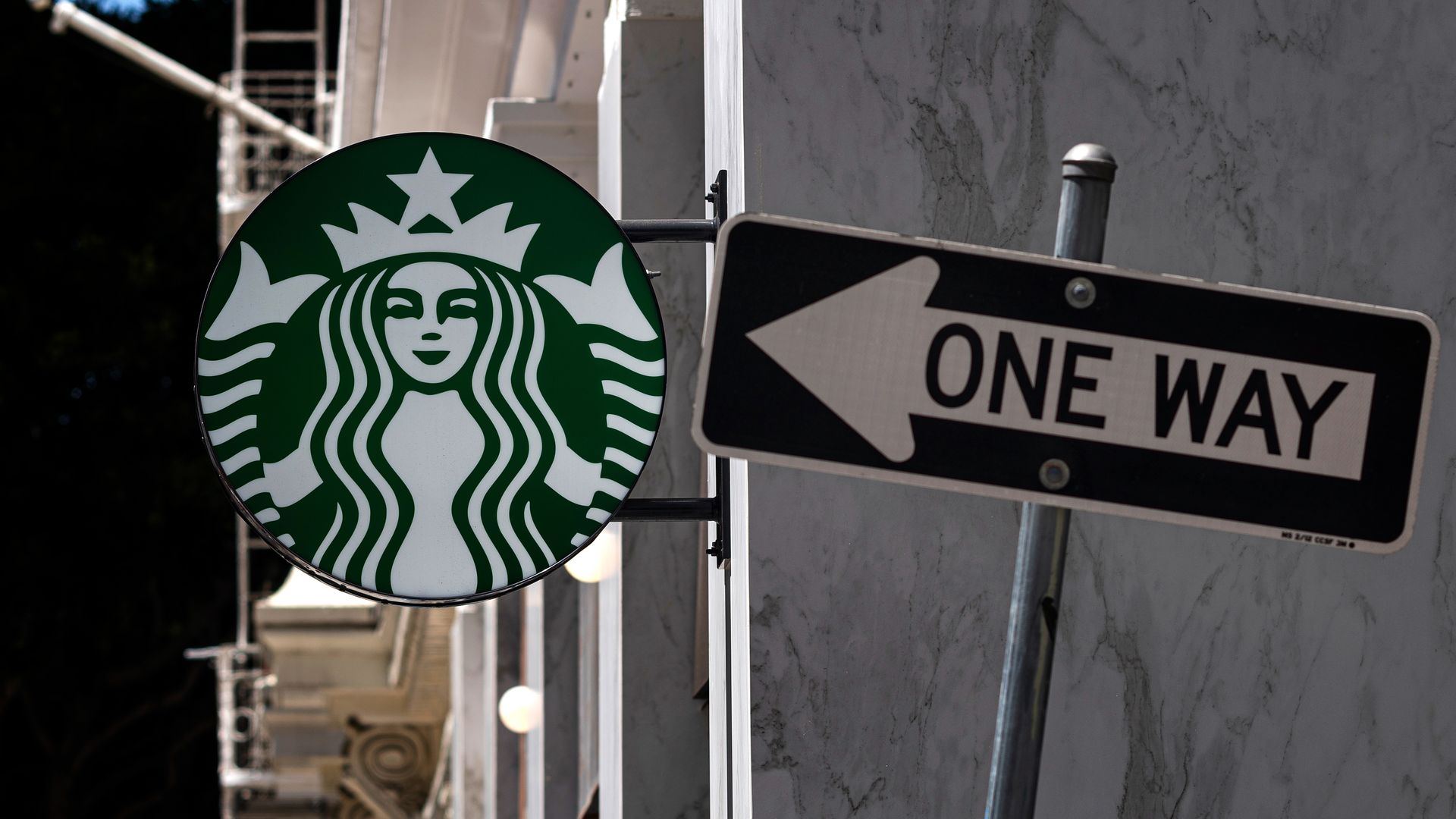 Signage outside a Starbucks coffee shop in San Francisco on April 28.