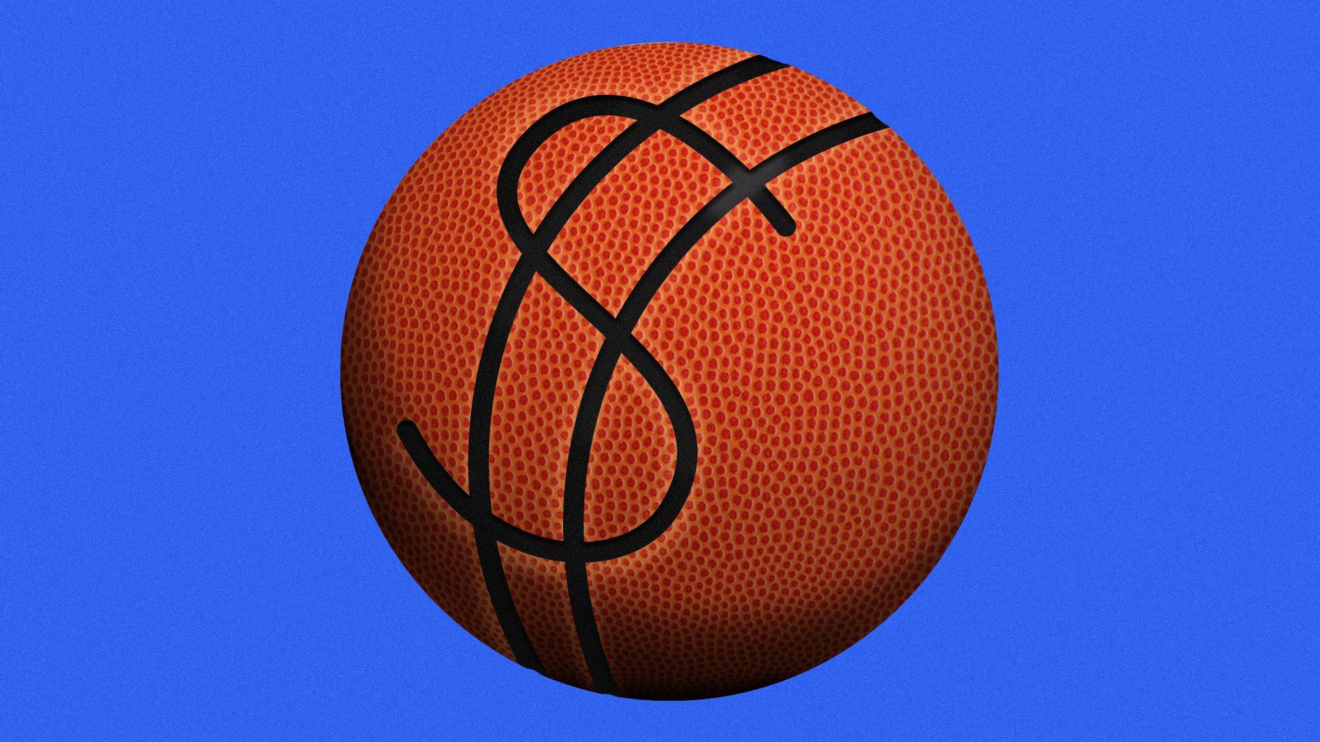 Illustration of a basketball with the seam shaped like a dollar symbol