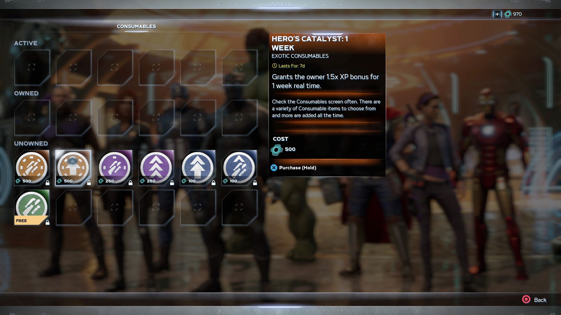 Paid boosters in "Marvel's Avengers." 500 credits = $4.99.