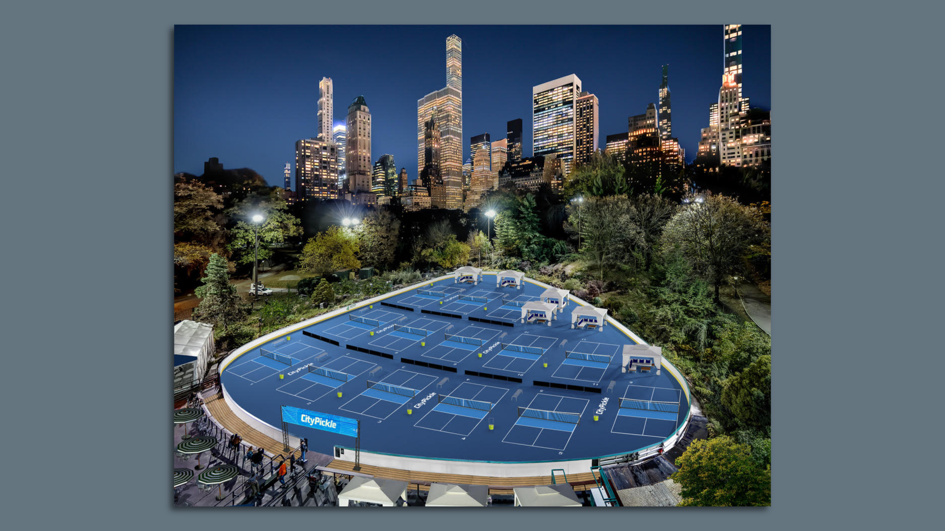 Rendering of the pickleball courts slated for Central Park in New York City.