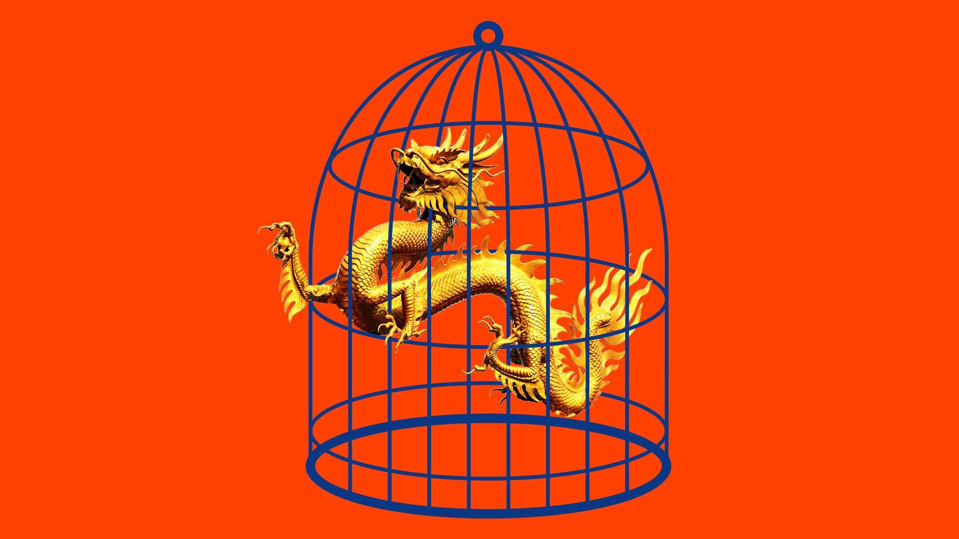 Chinese dragon trapped in a cage.